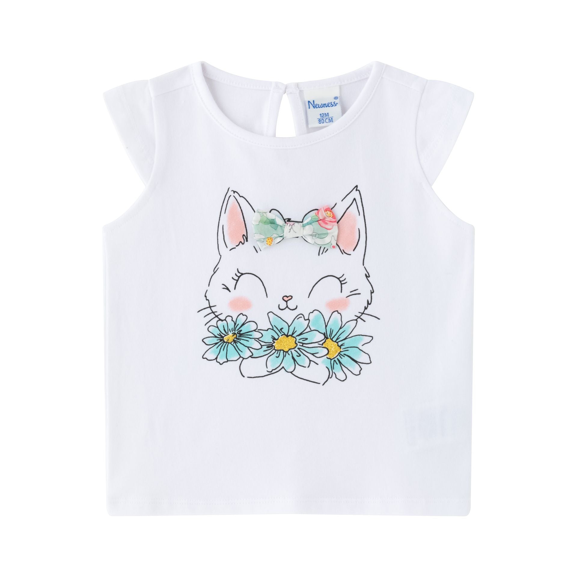 Camiseta Gato Lazo Blanca Bebé
