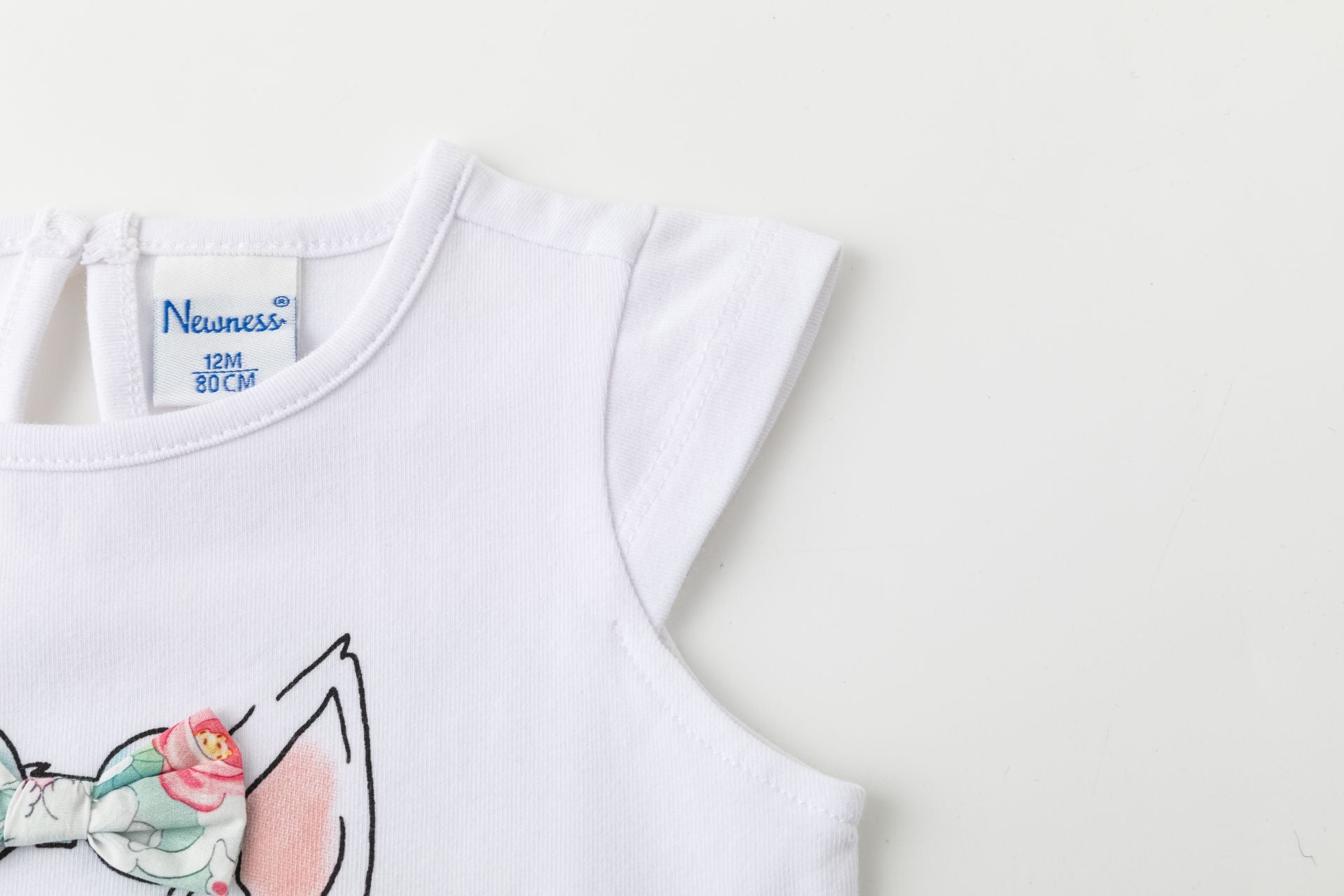 Camiseta Gato Lazo Blanca Bebé