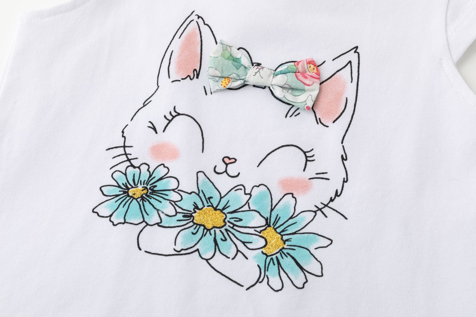 Camiseta Gato Lazo Blanca Bebé
