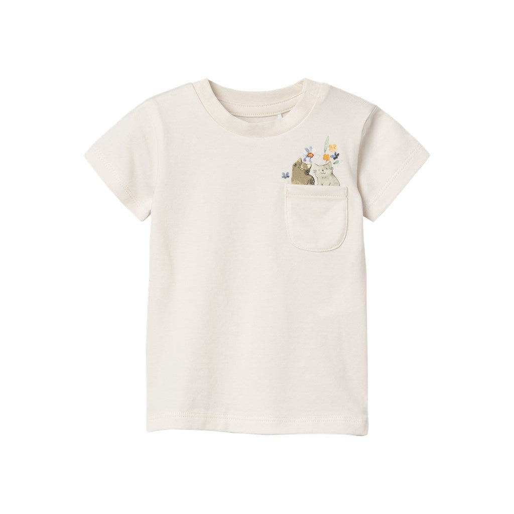 Camiseta Blanca Bolsillo Gatitos