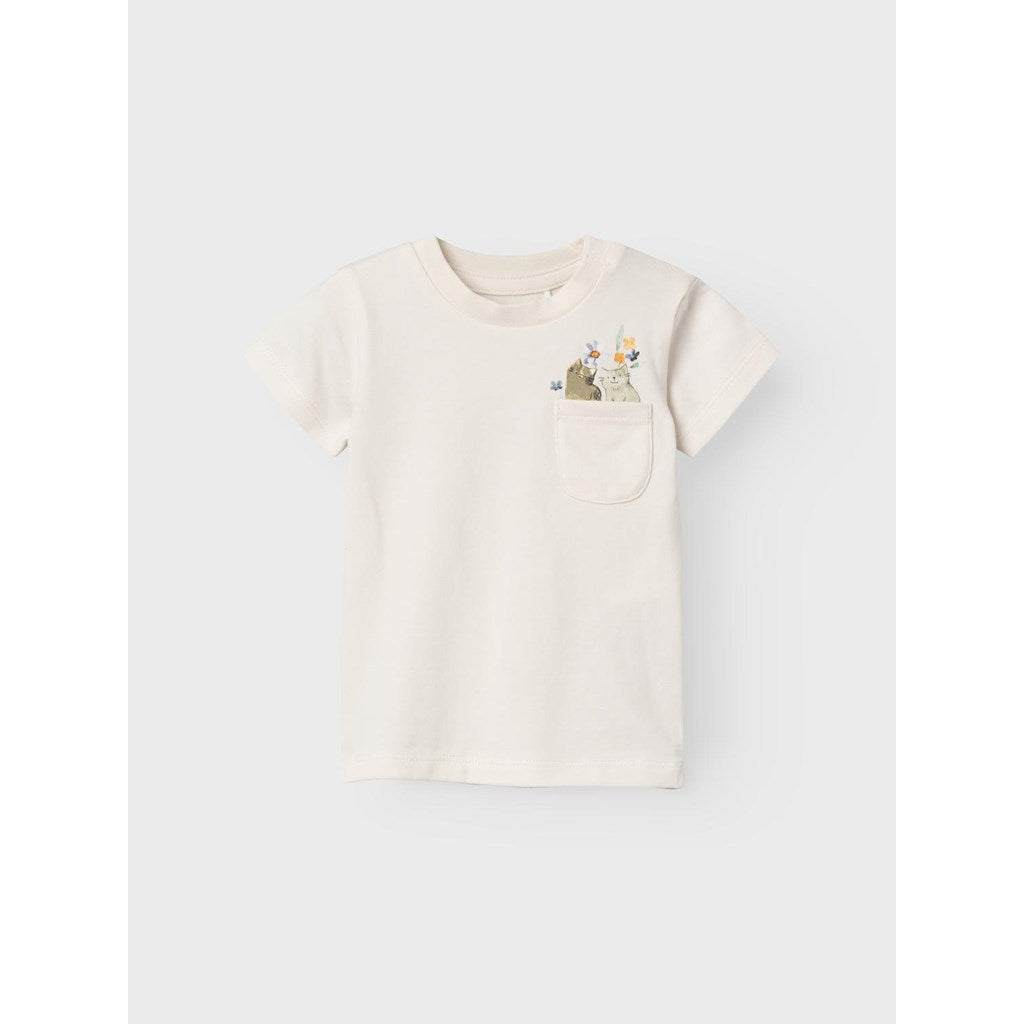 Camiseta Blanca Bolsillo Gatitos