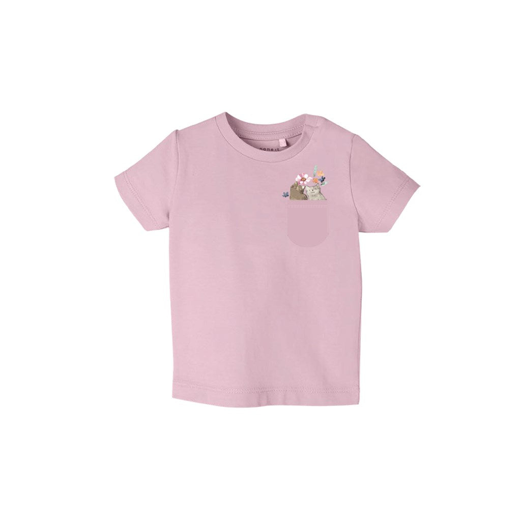 Camiseta Rosa Bolsillo Gatitos
