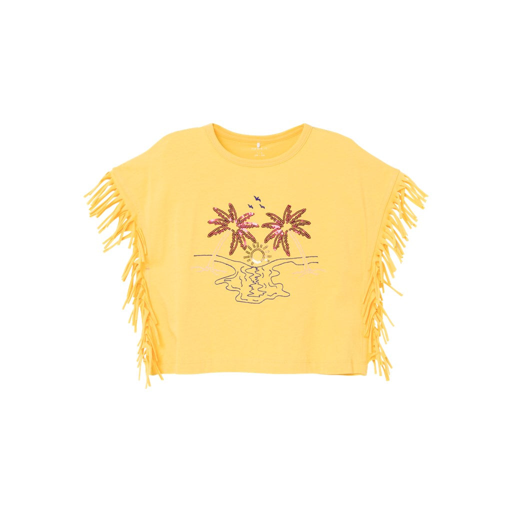Camiseta Crop Flecos Palmeras