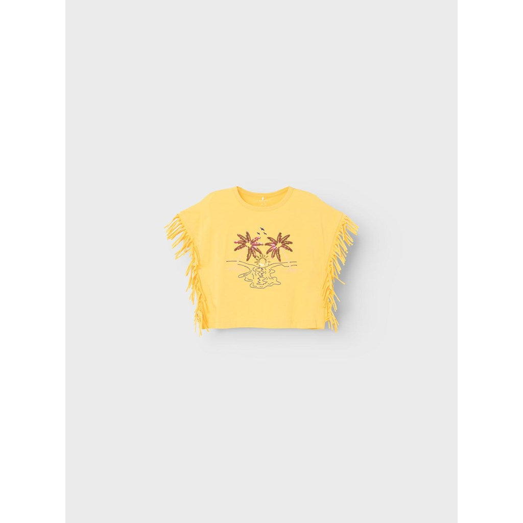 Camiseta Crop Flecos Palmeras
