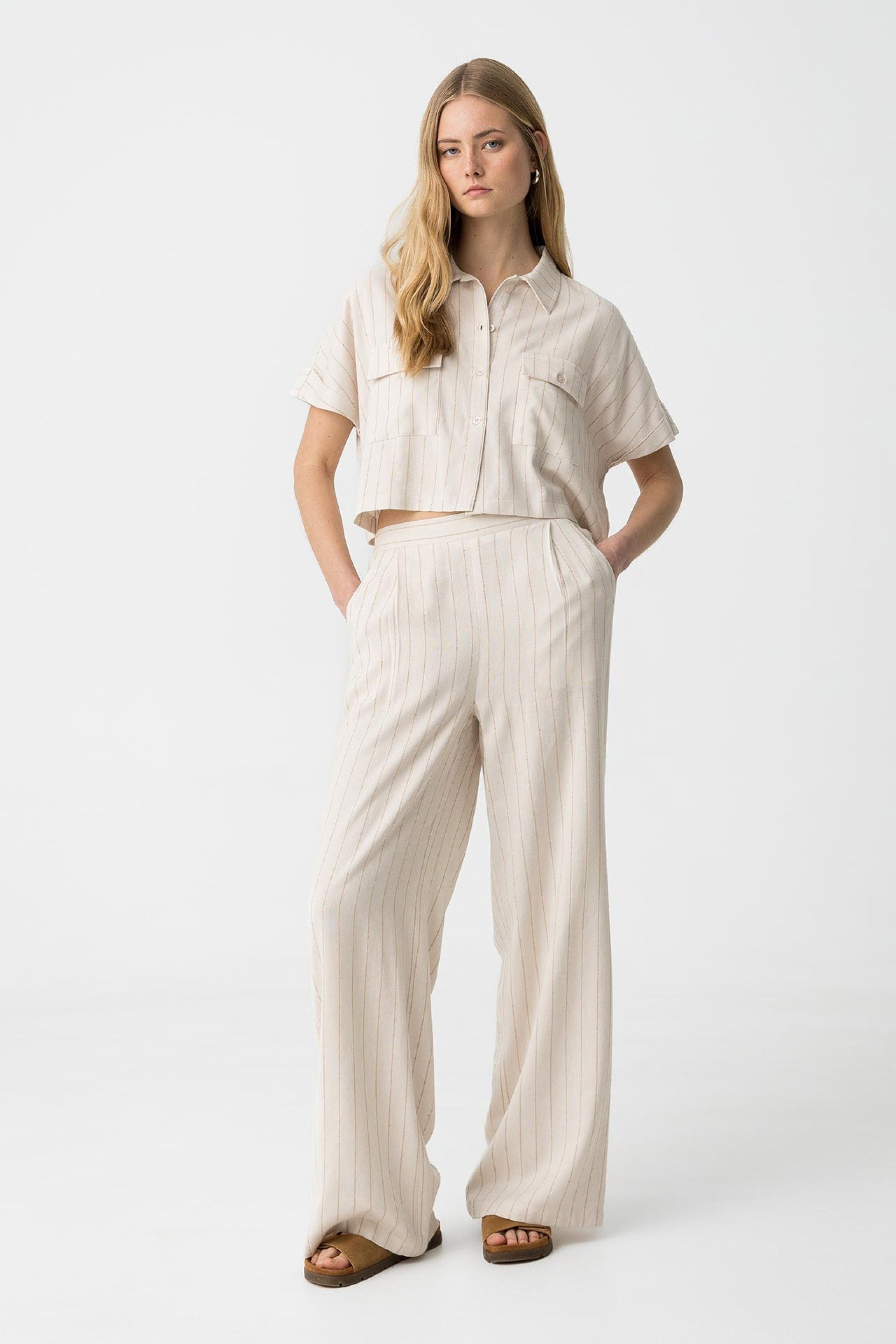 Pantalón Listrado Beige