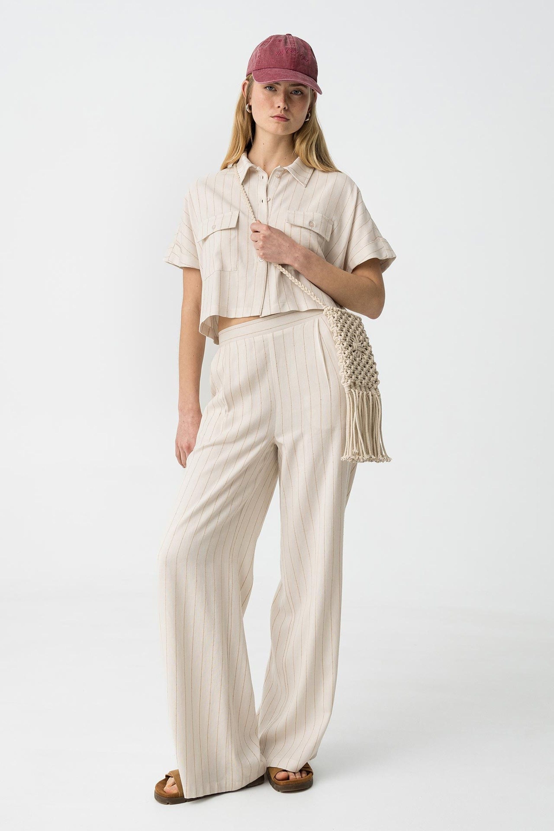 Pantalón Listrado Beige