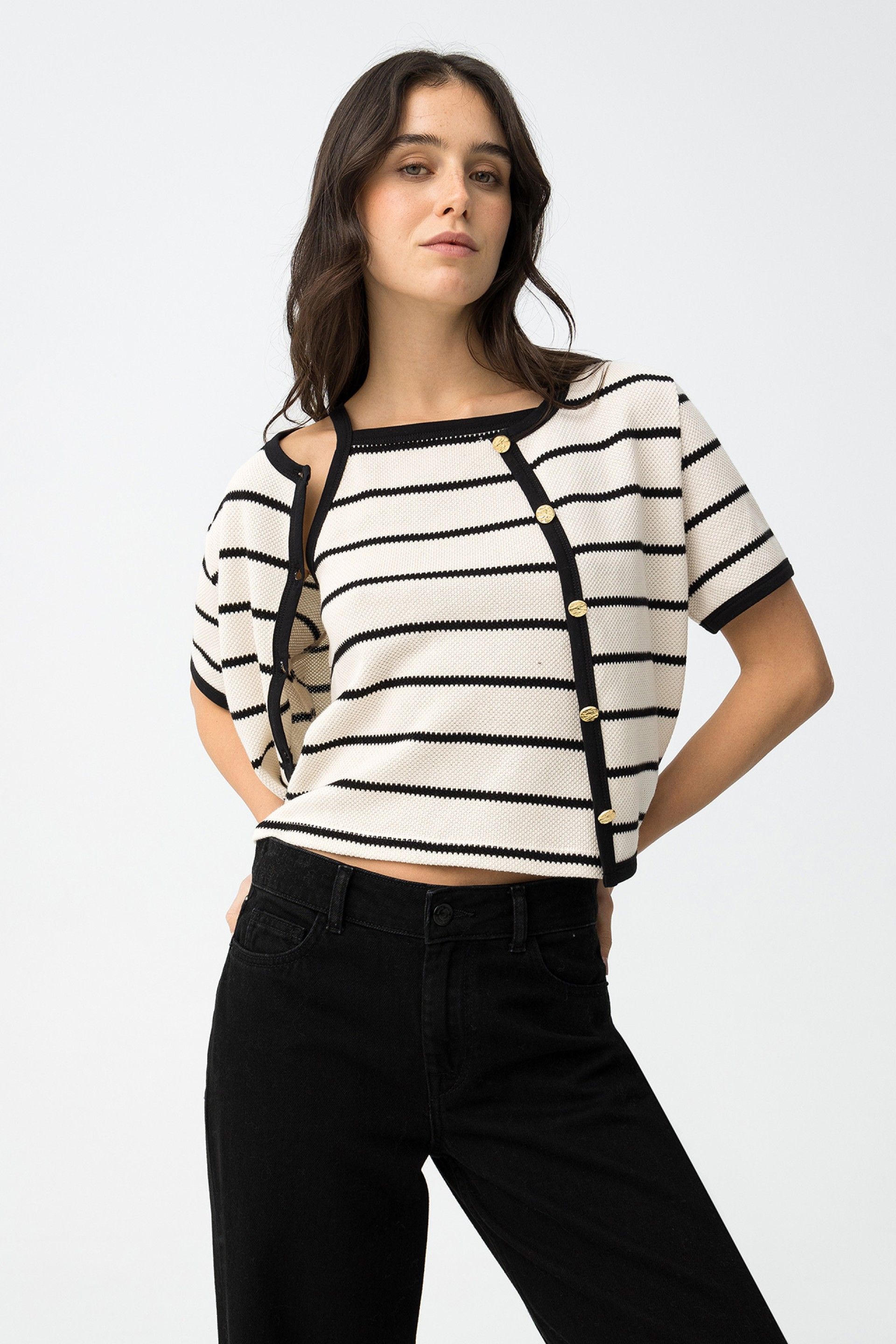 Cárdigan + Top Harlow Beige Rayas