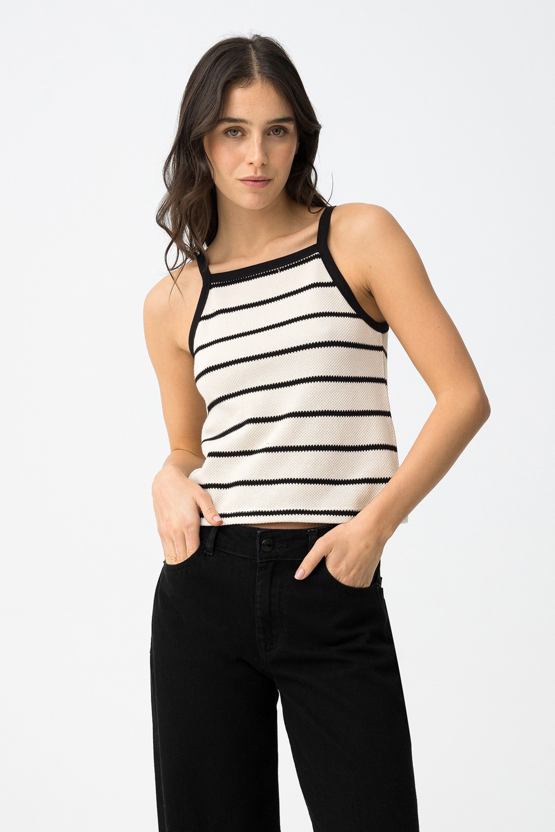 Cárdigan + Top Harlow Beige Rayas