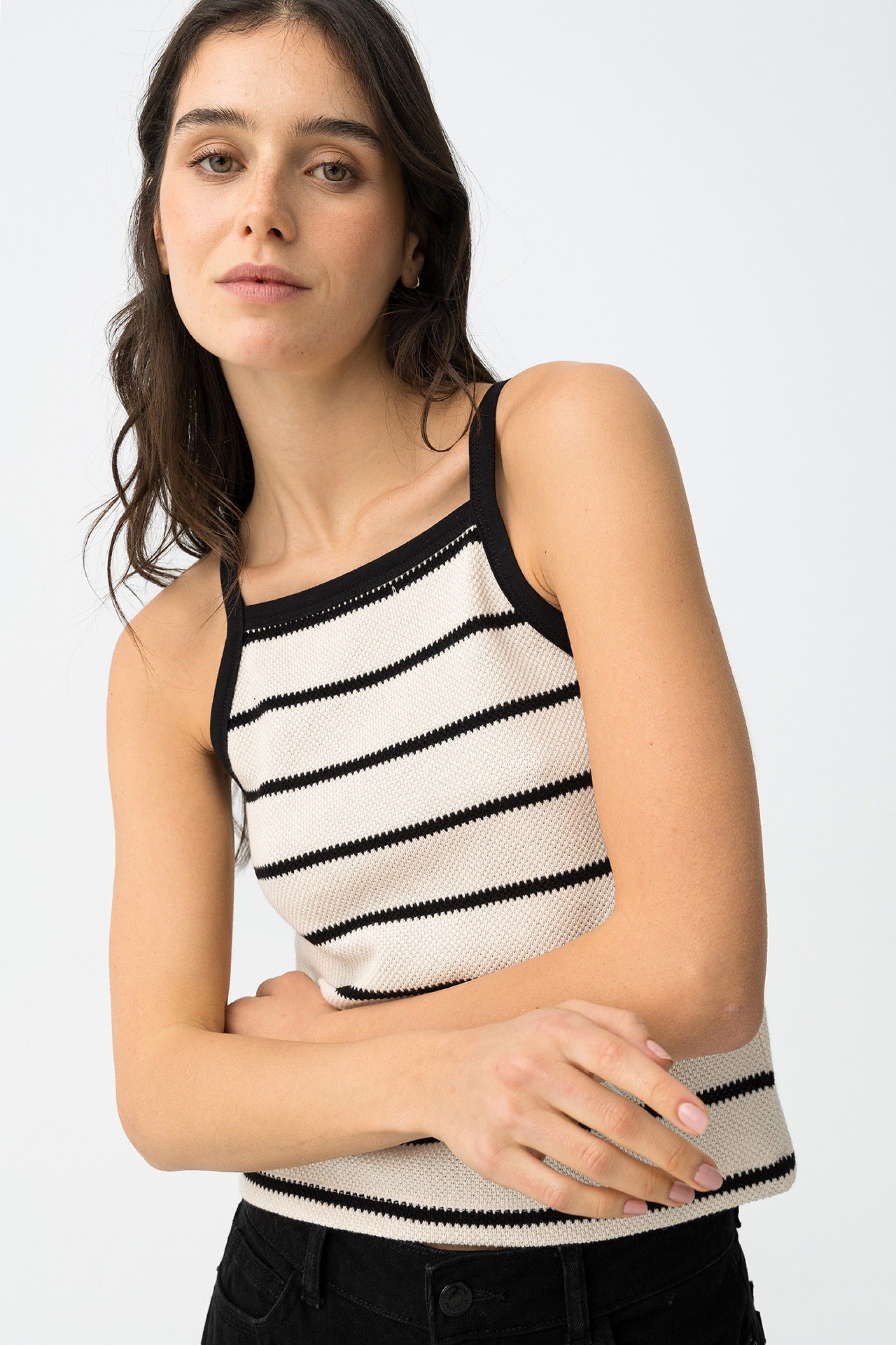 Cárdigan + Top Harlow Beige Rayas