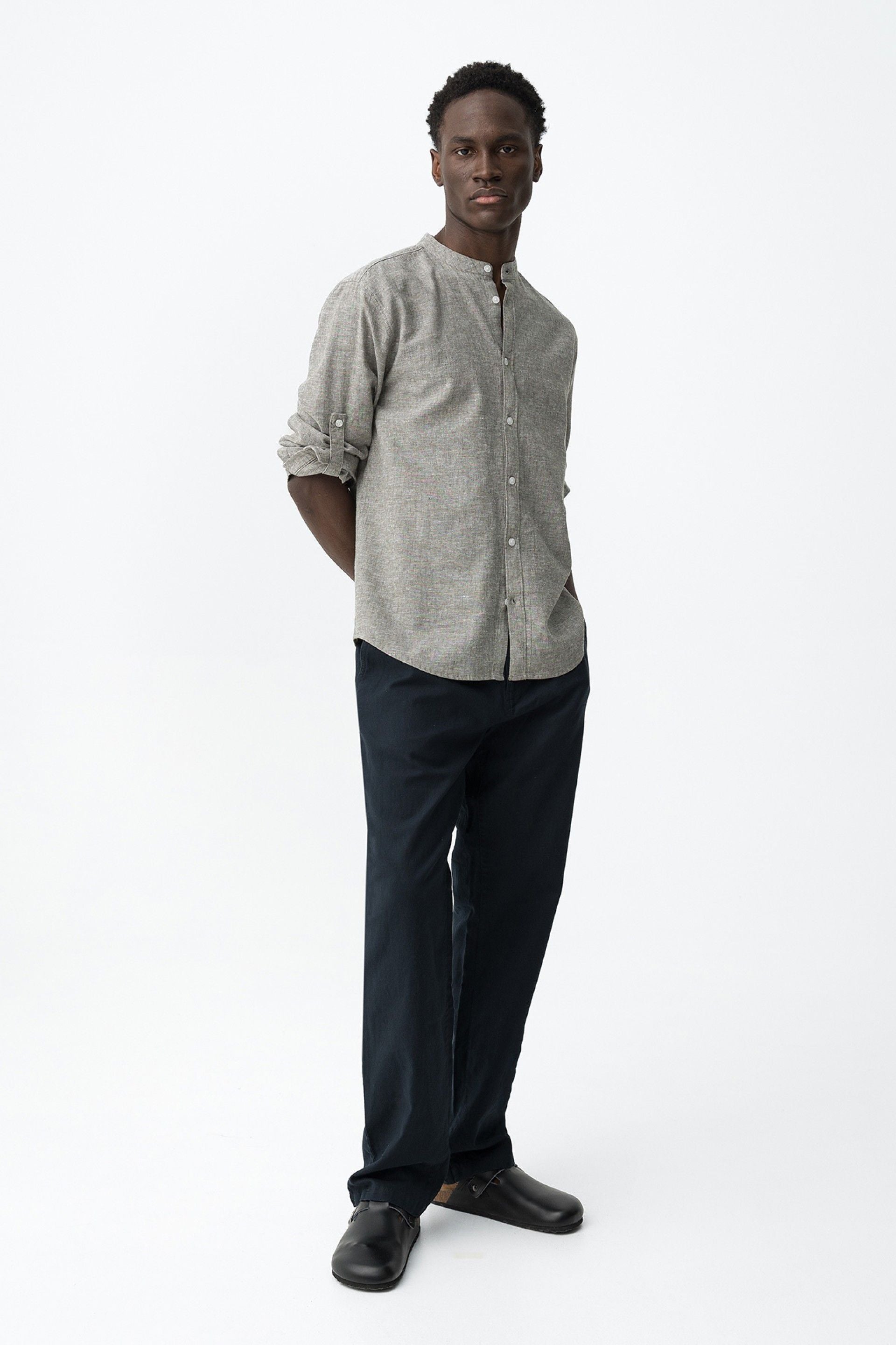 Camisa Lino Bishop Verde Grisáceo