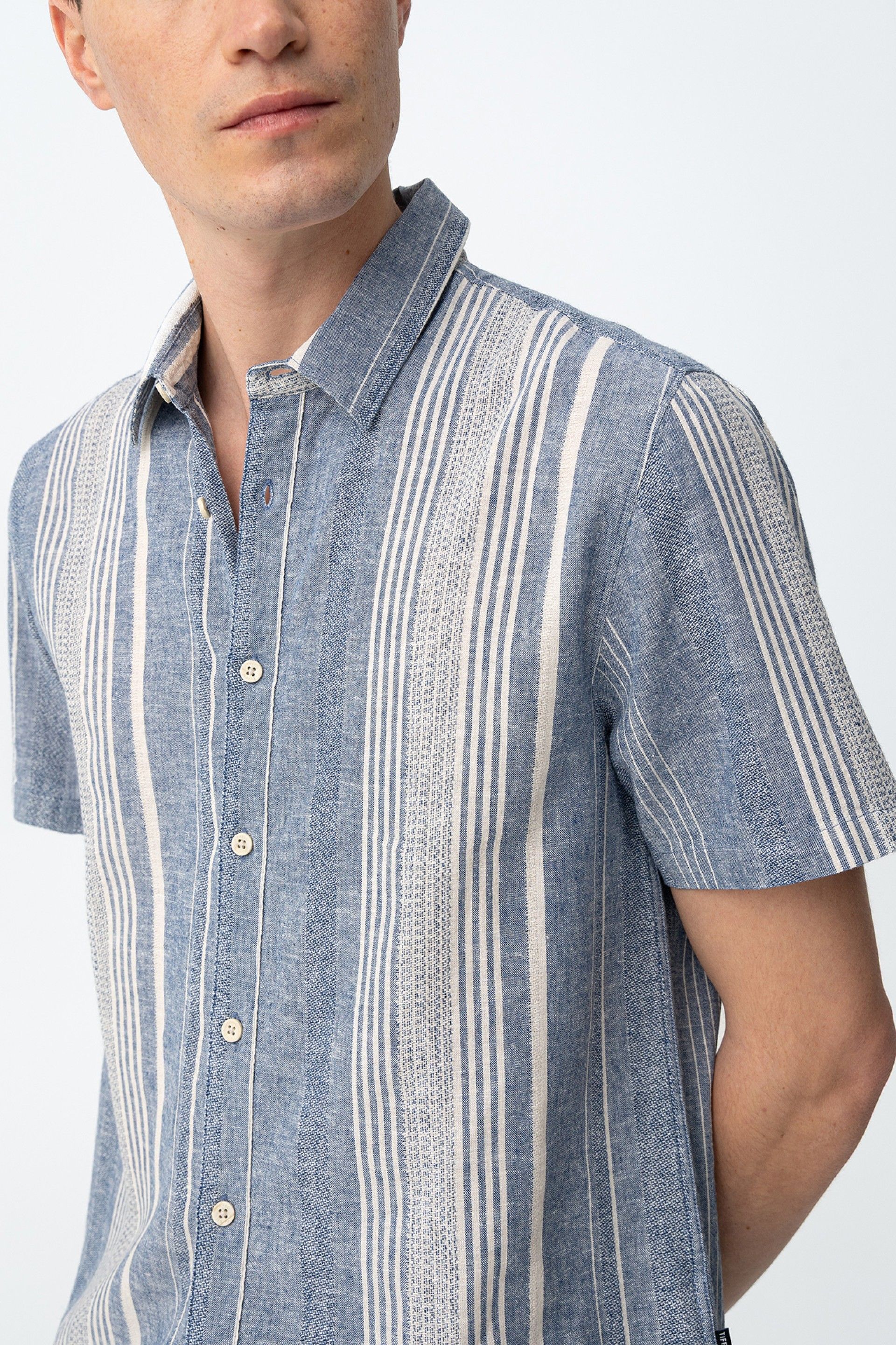 Camisa Lino Kairo Azul Rayas