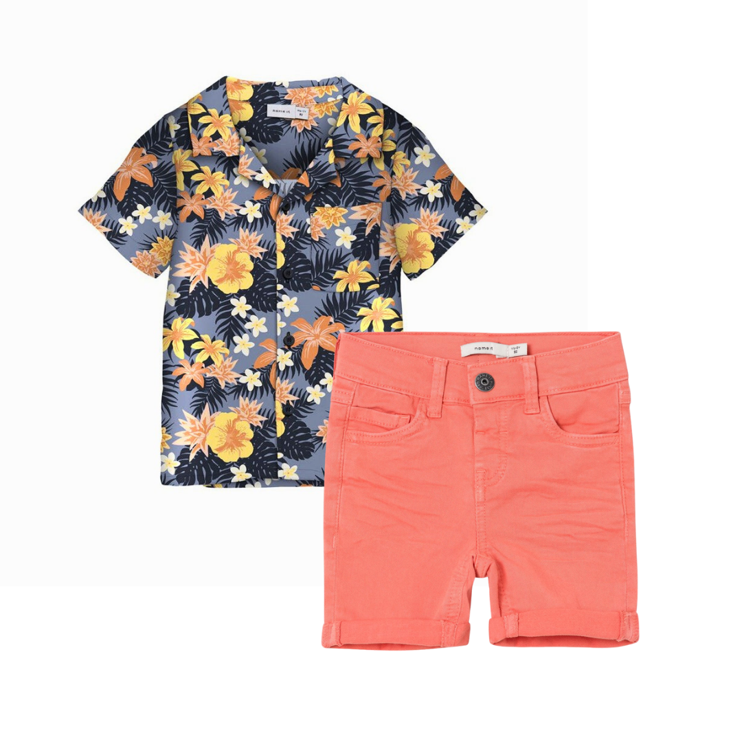 Camisa Flores y Short Coral