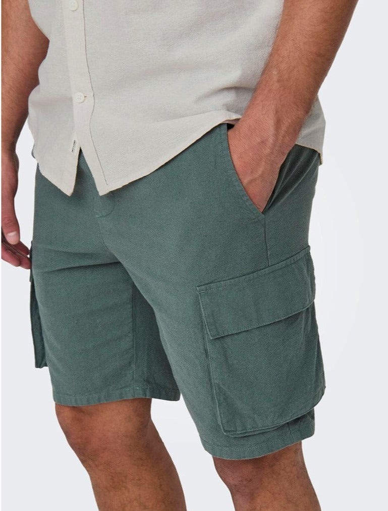 Bermuda Cargo Algodón-Lino Verde