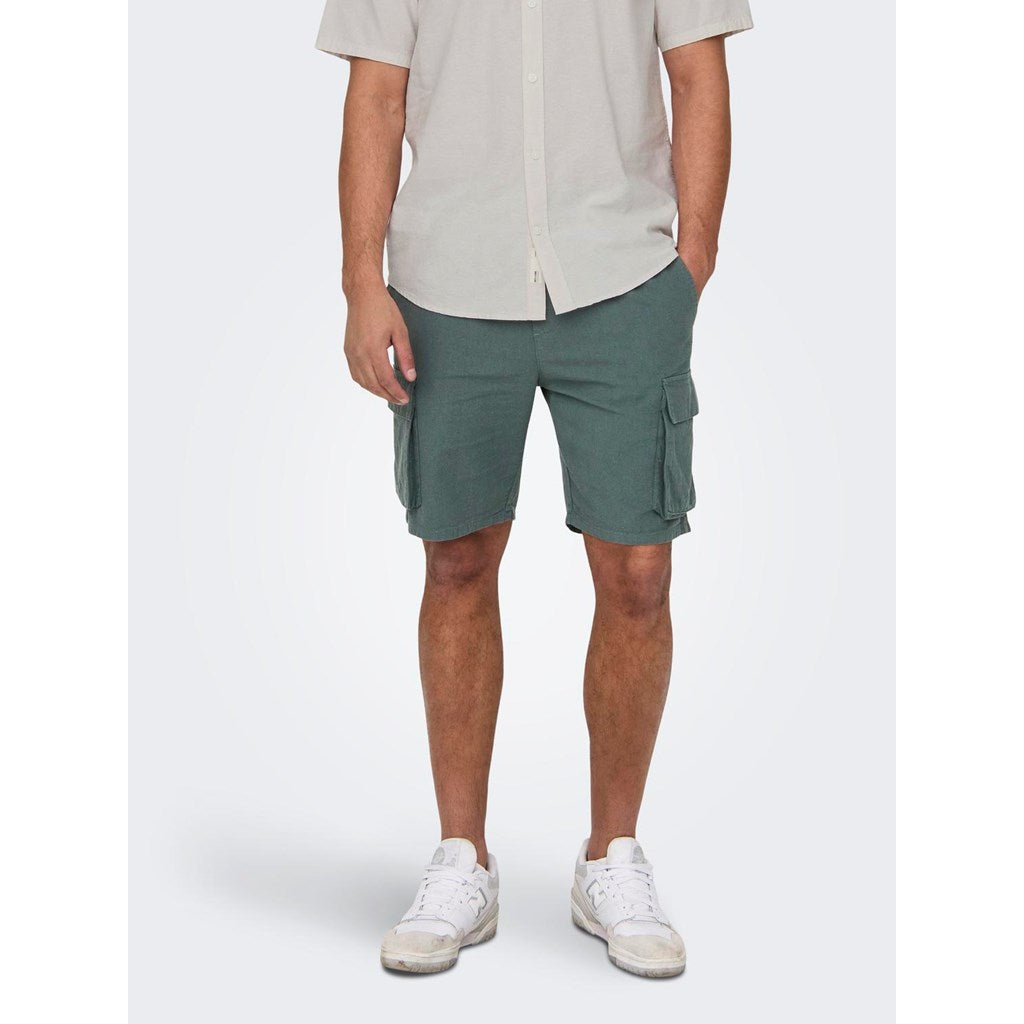 Bermuda Cargo Algodón-Lino Verde