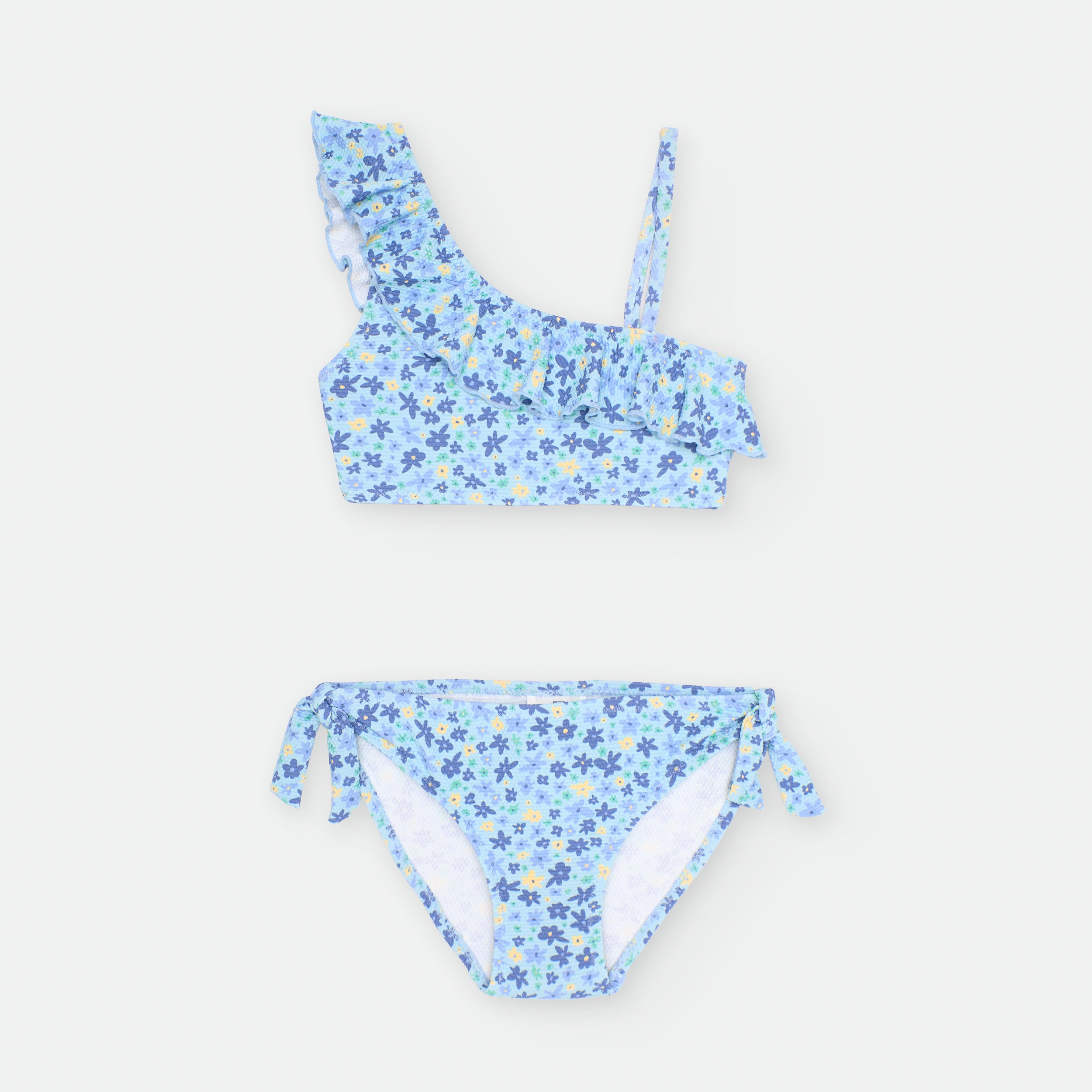 Bikini Asimétrico Flores Azul Niña