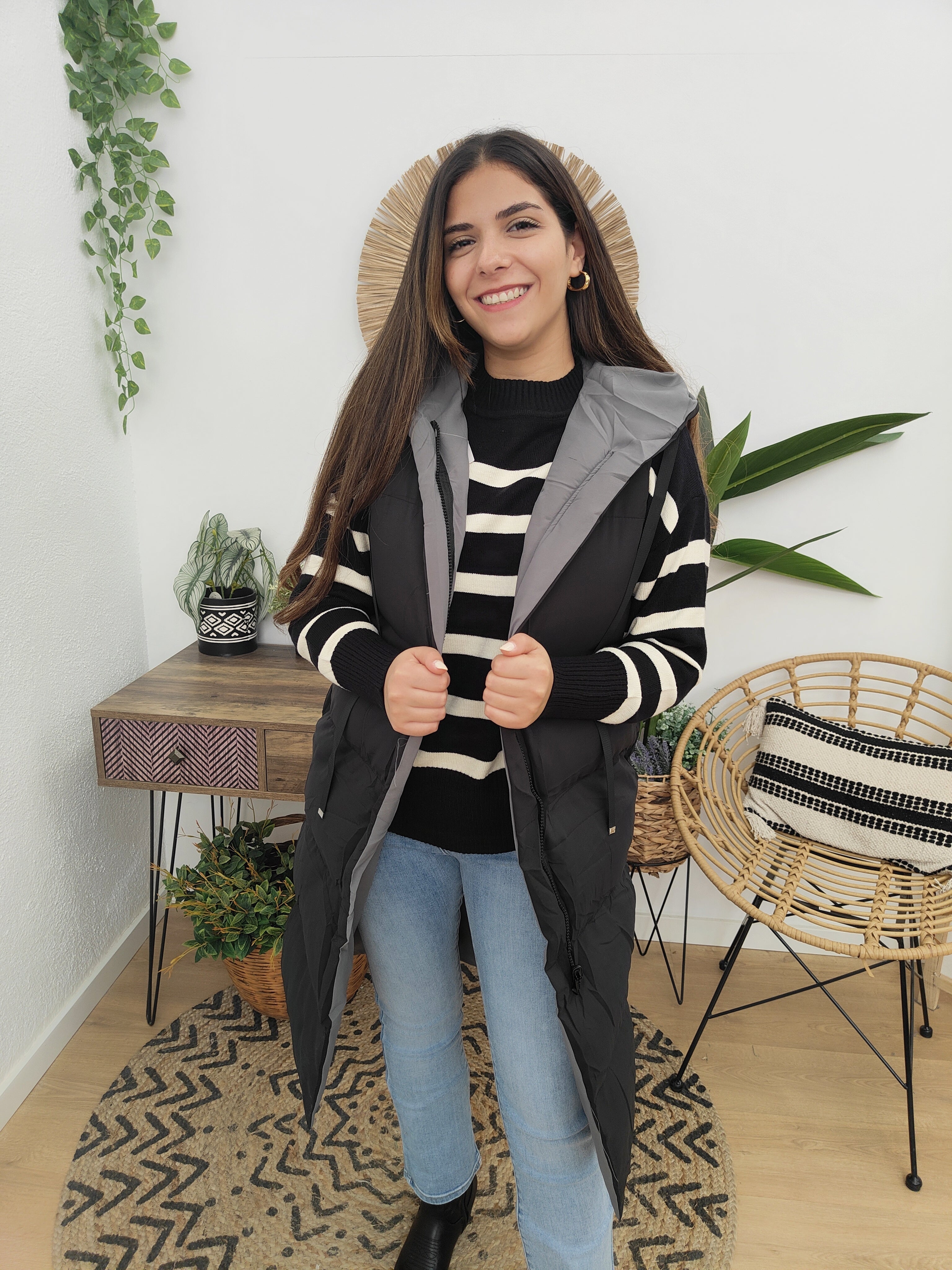 Chaleco Largo Gris/Negro Reversible