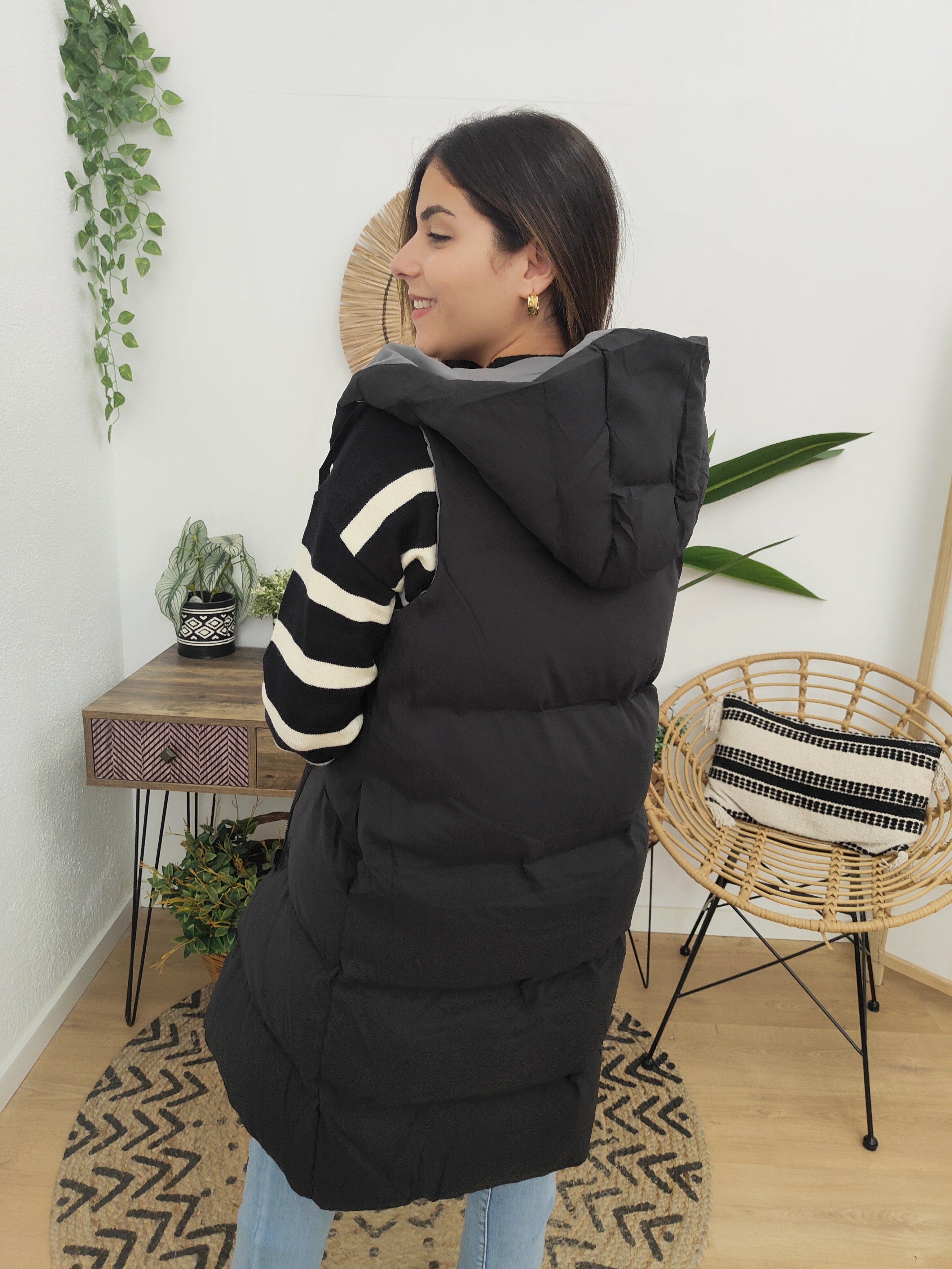 Chaleco Largo Gris/Negro Reversible