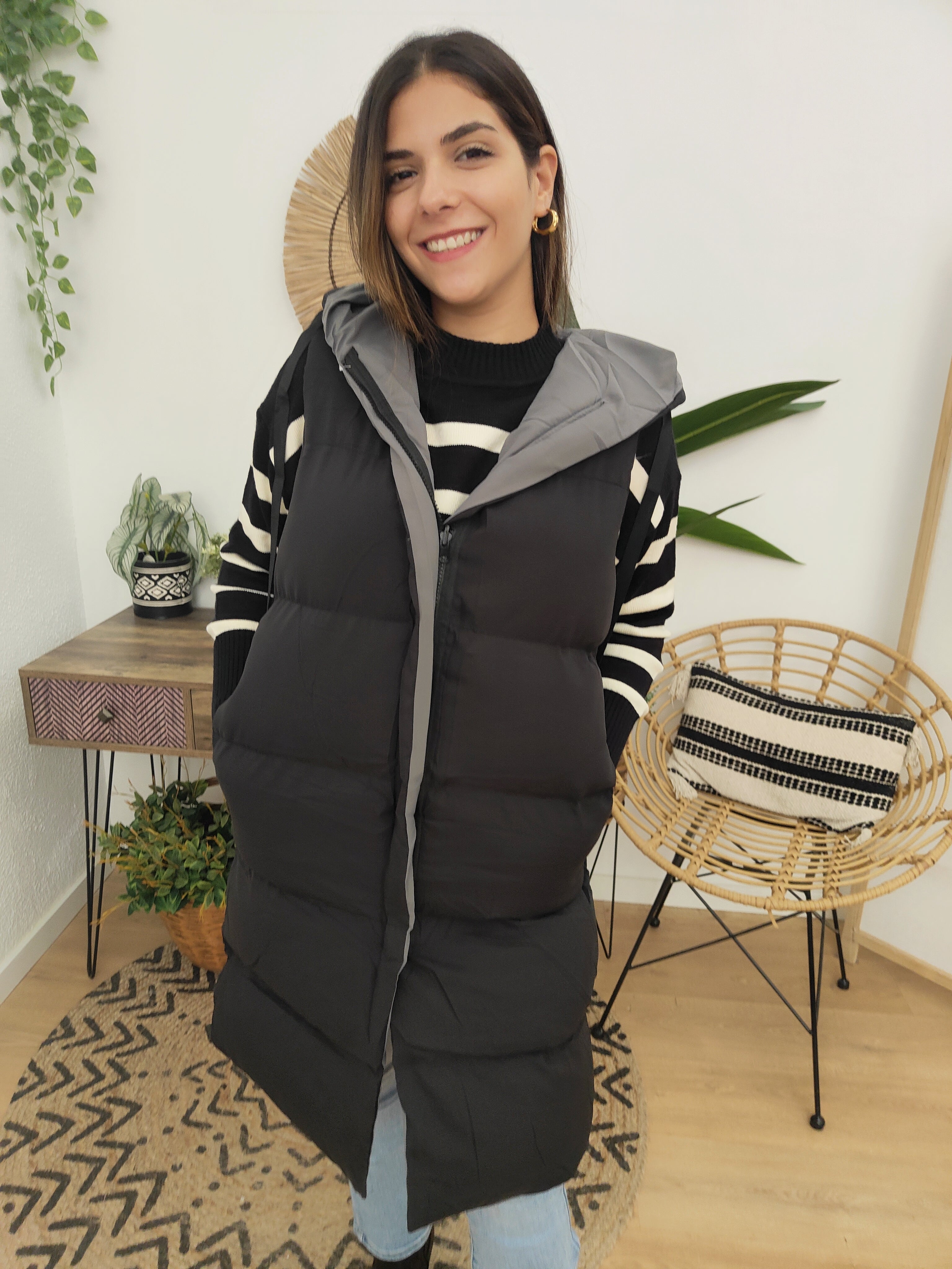 Chaleco Largo Gris/Negro Reversible