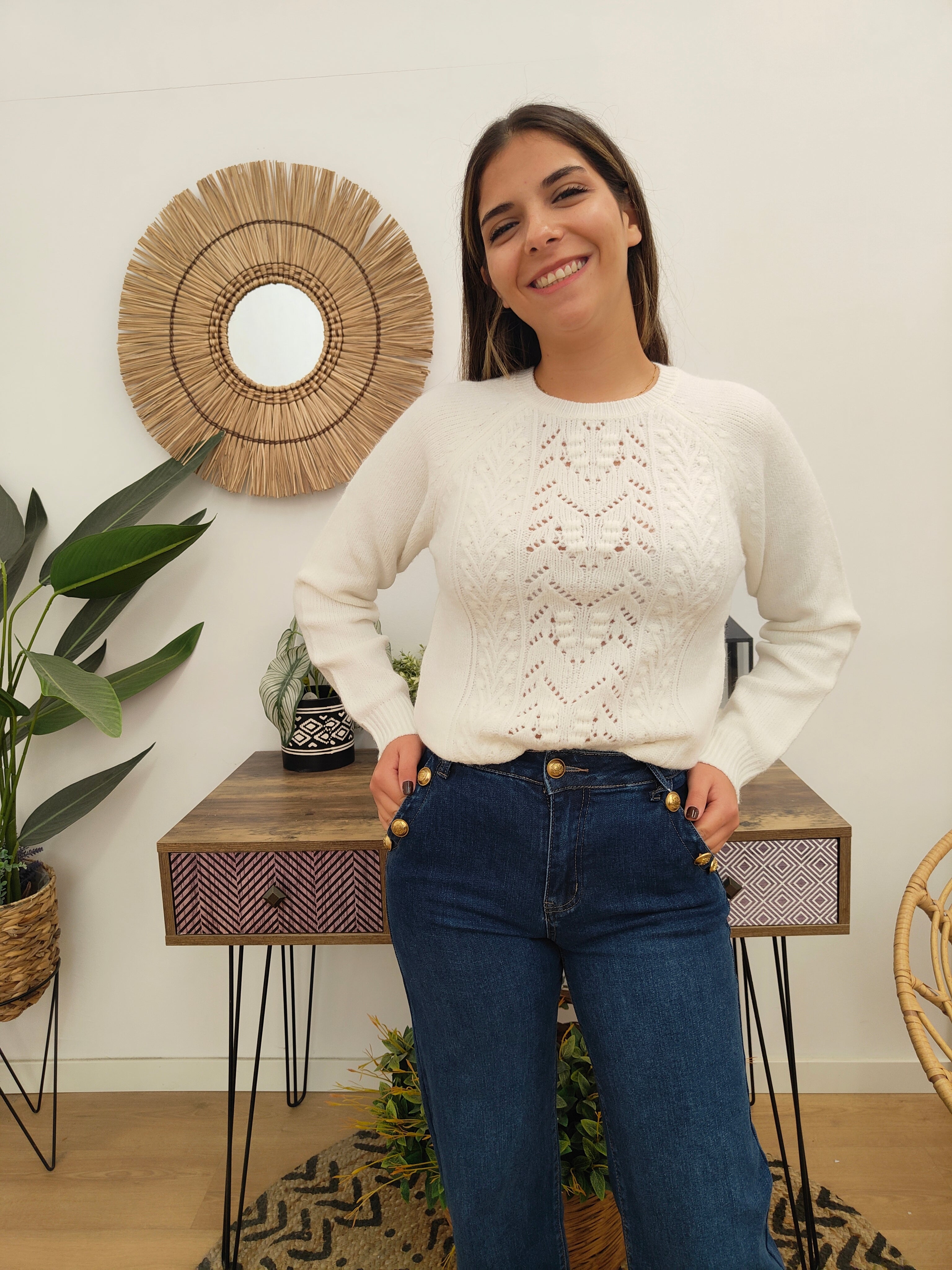 Jeans Botones Laterales Oscuro