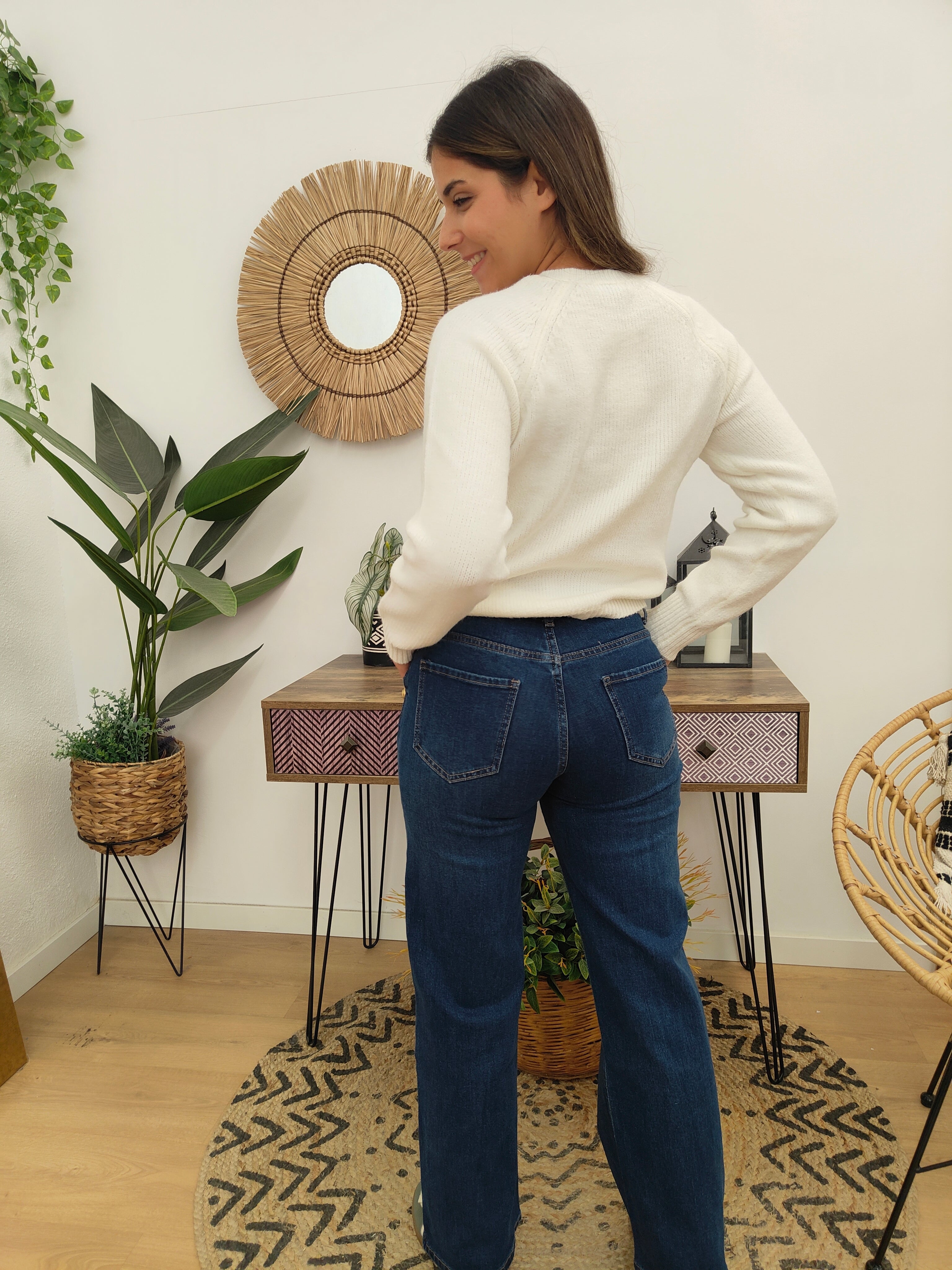 Jeans Botones Laterales Oscuro