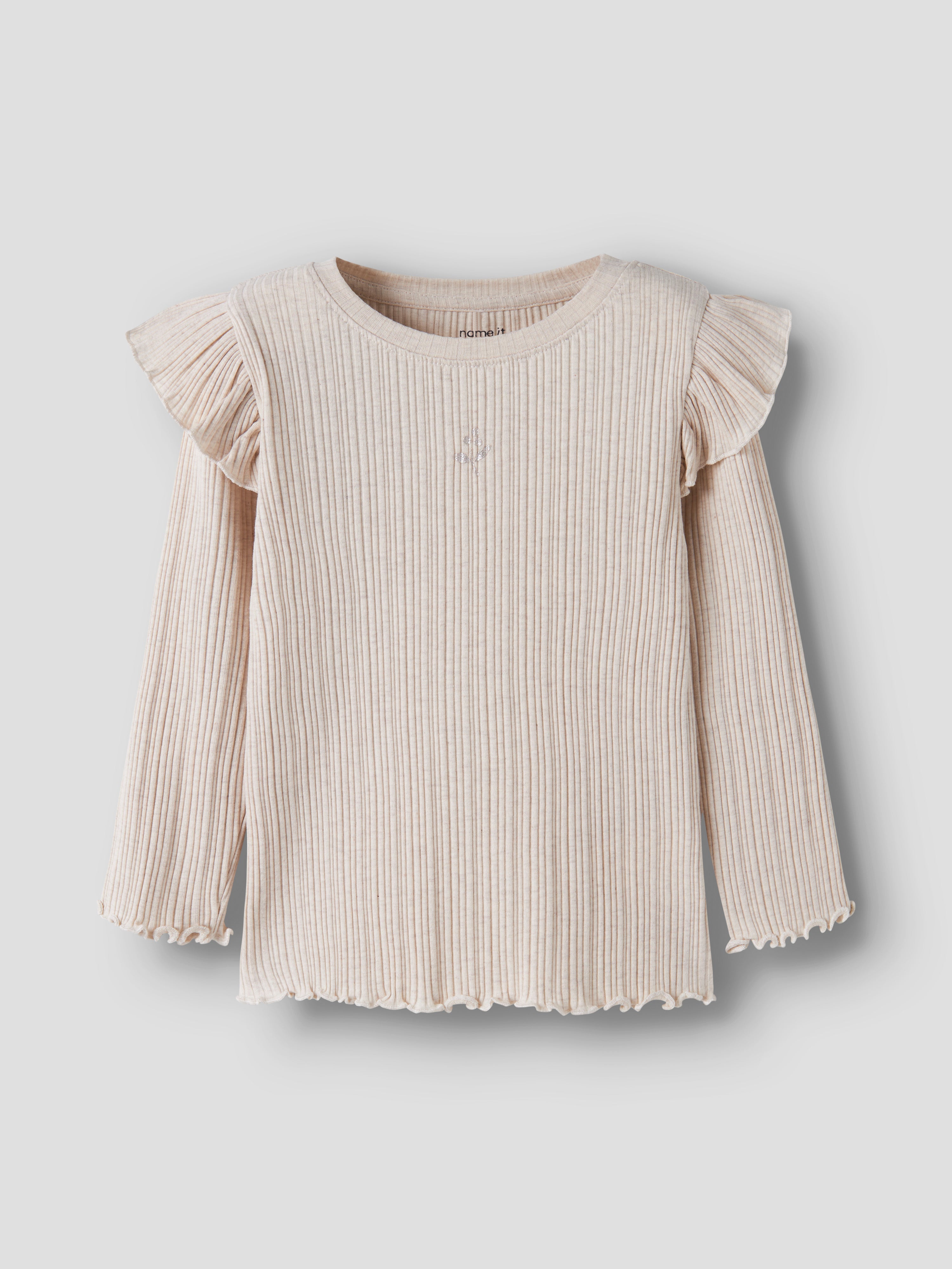 Camiseta Beige Canalé Volantes Mini