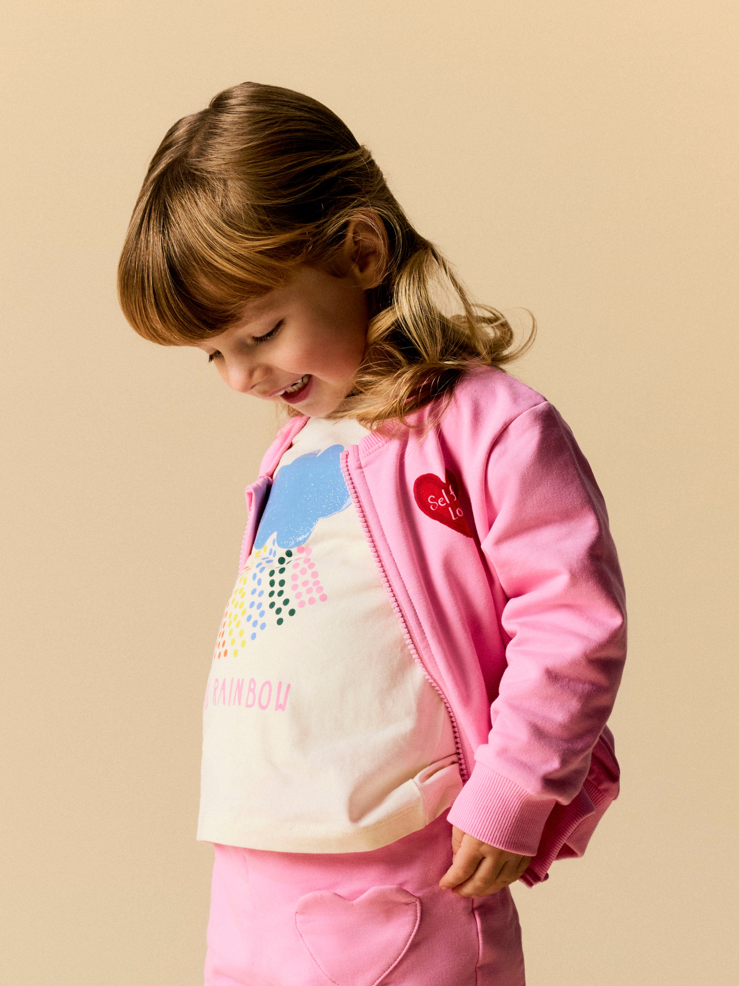 Sudadera Cremallera Corazón Rosa Mini