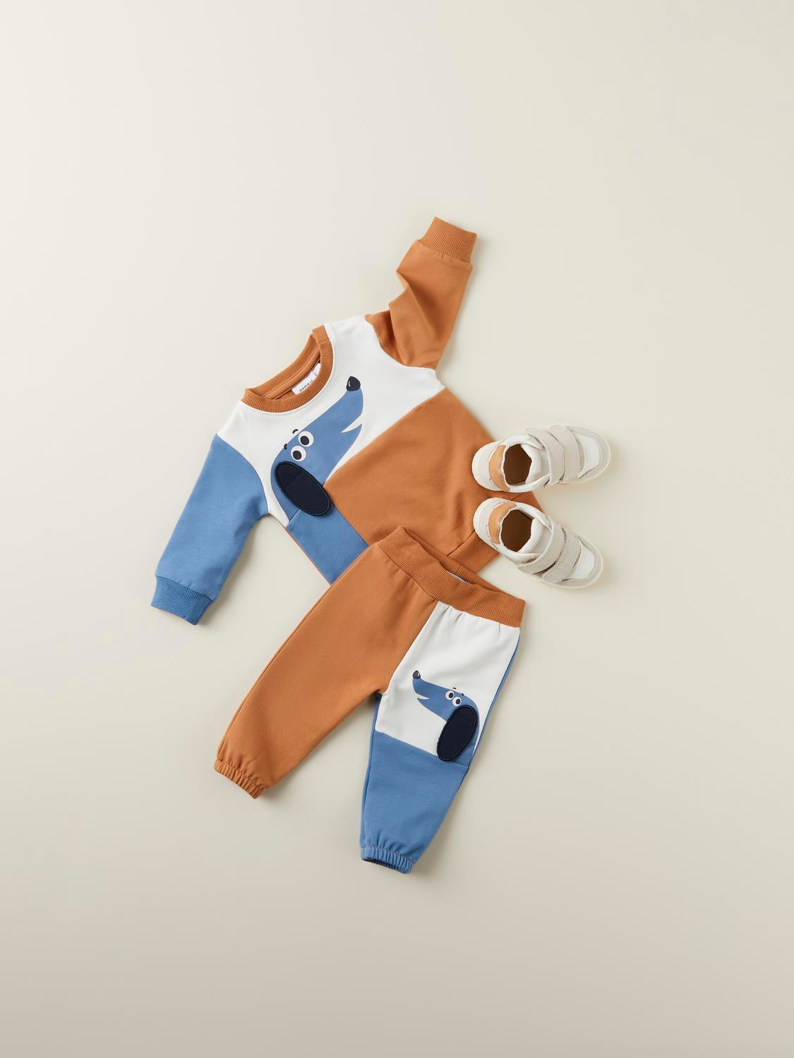 Sudadera Tricolor Perrito Bebé Marrón