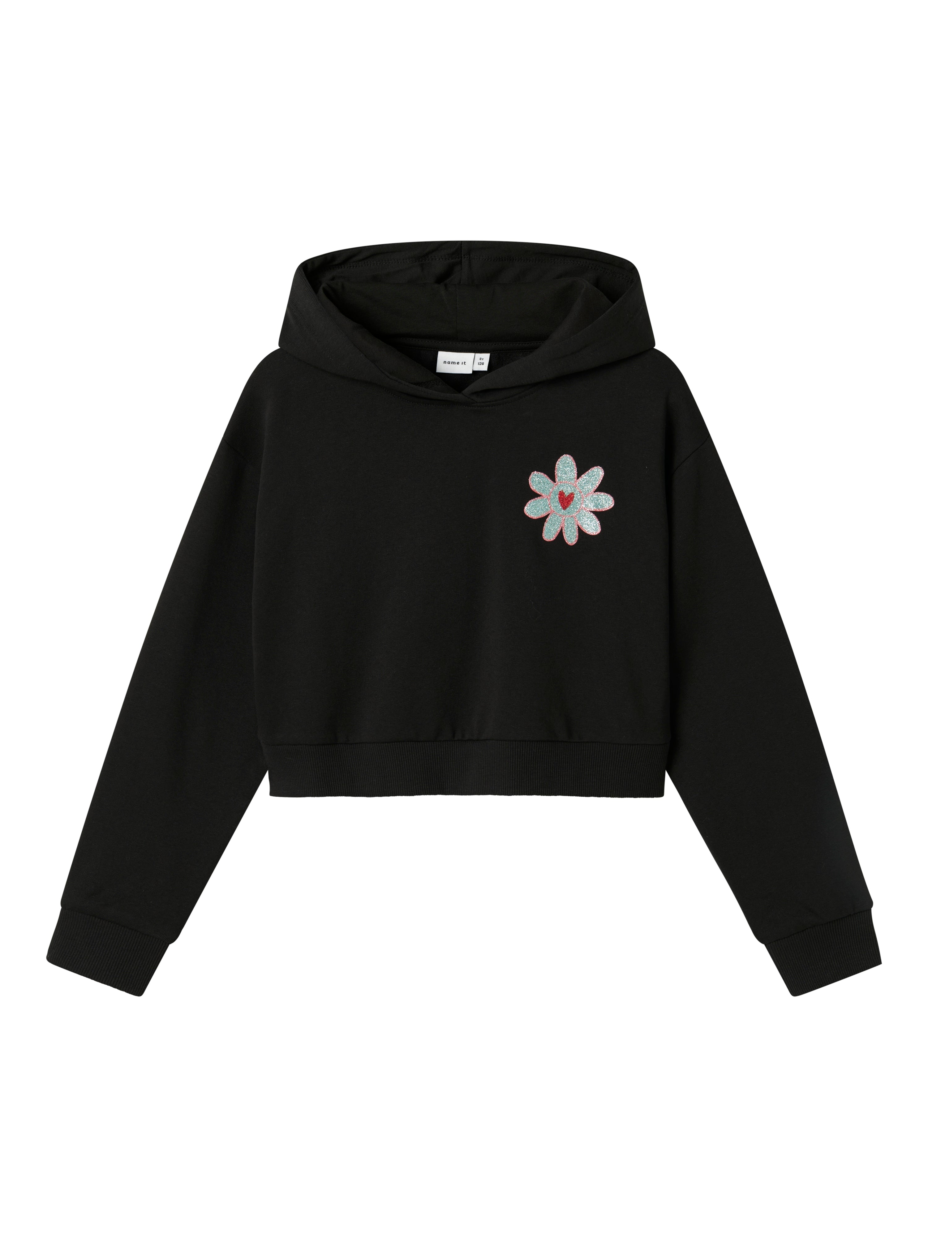 Sudadera Crop Flores Negra Kid