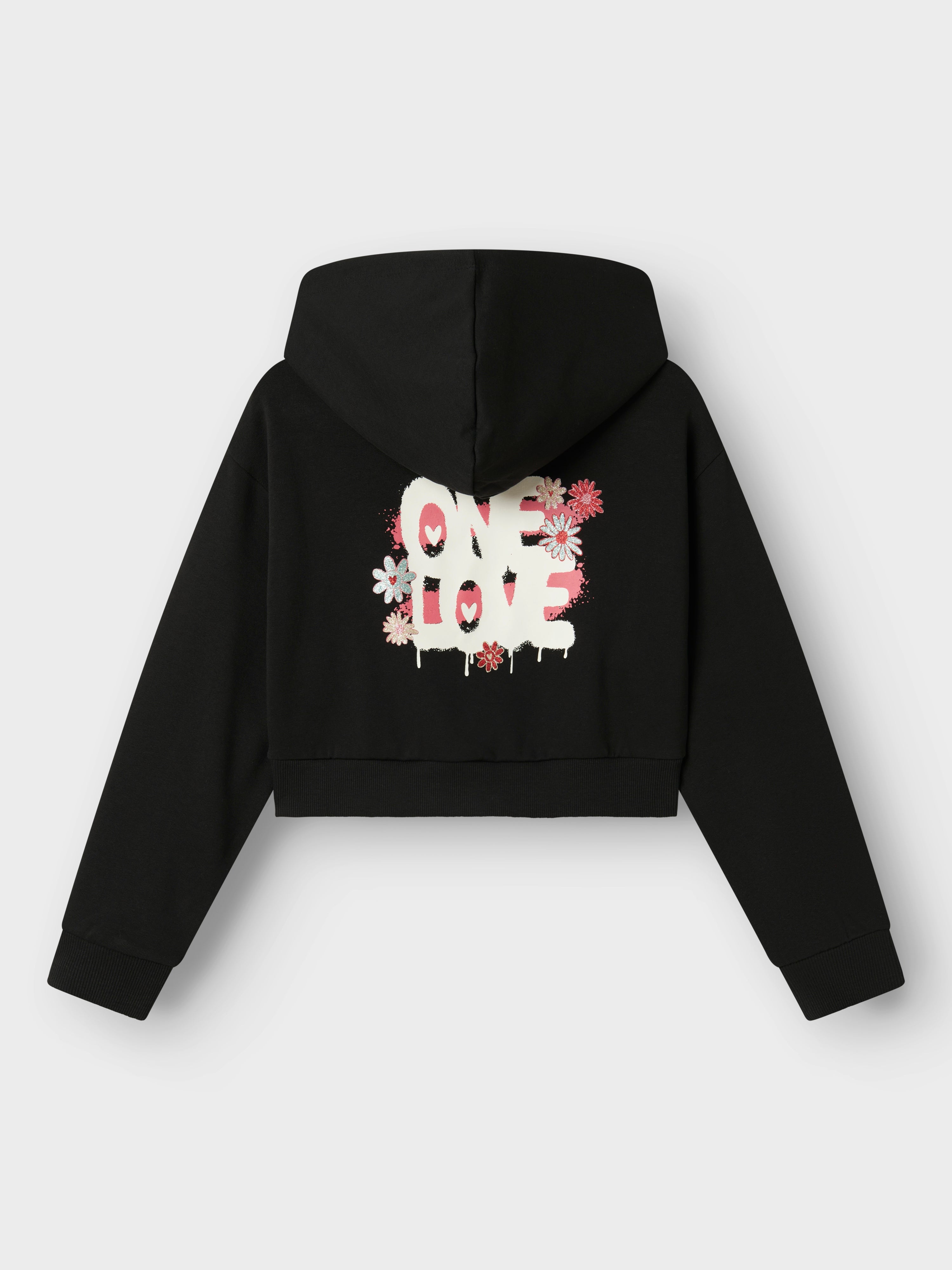 Sudadera Crop Flores Negra Kid