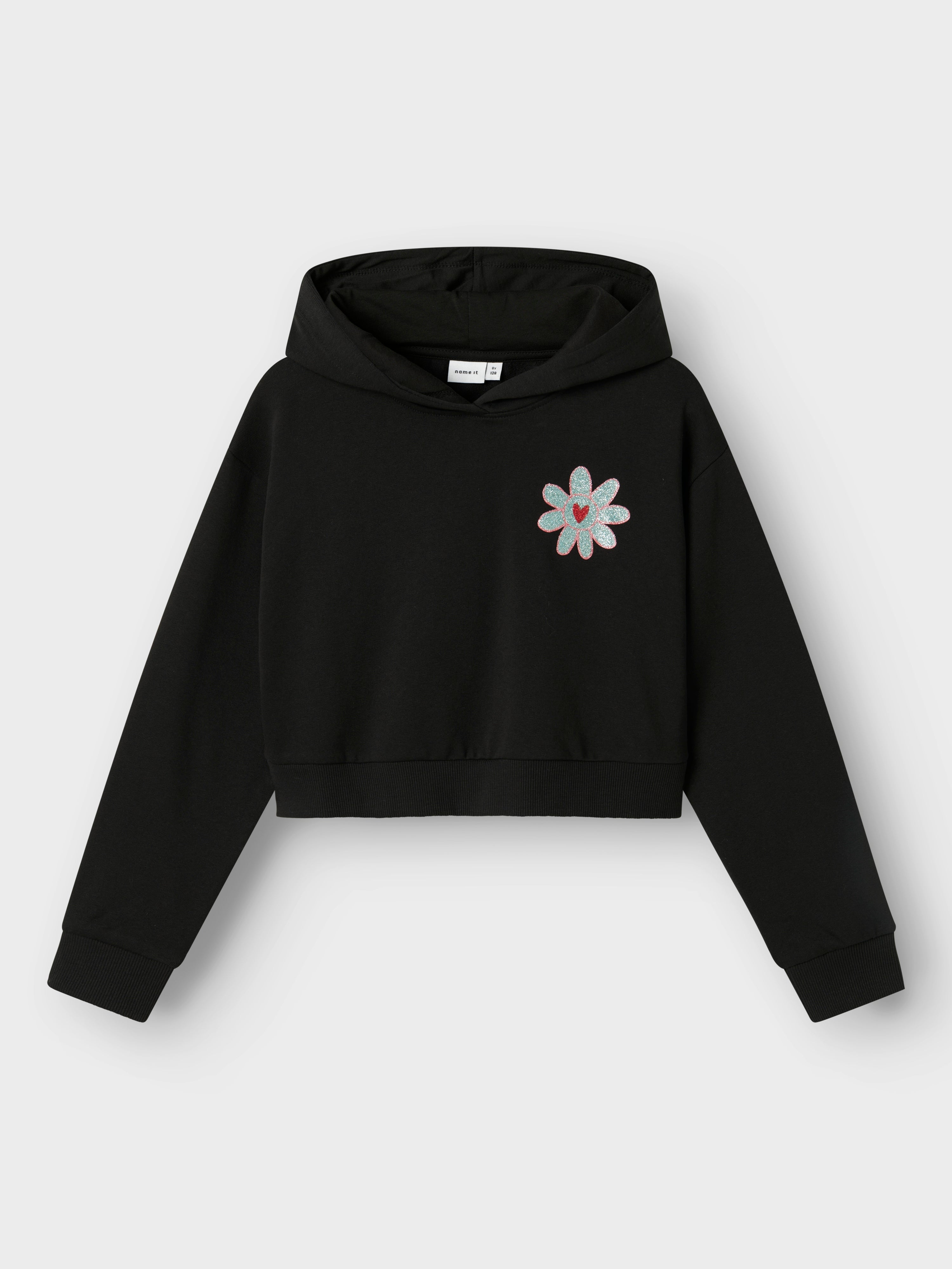 Sudadera Crop Flores Negra Kid