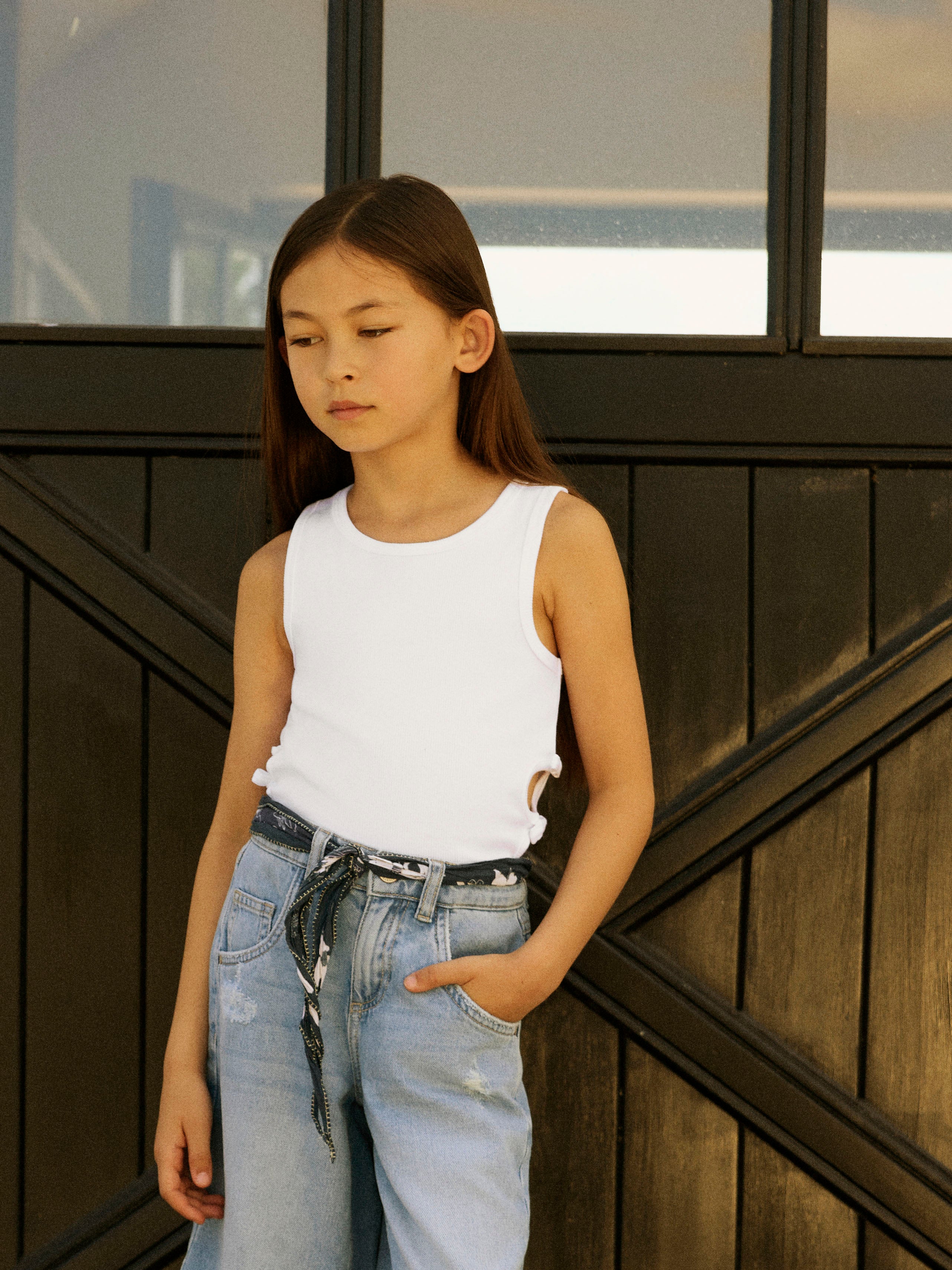 Camiseta Abertura Lazo Blanca Kid
