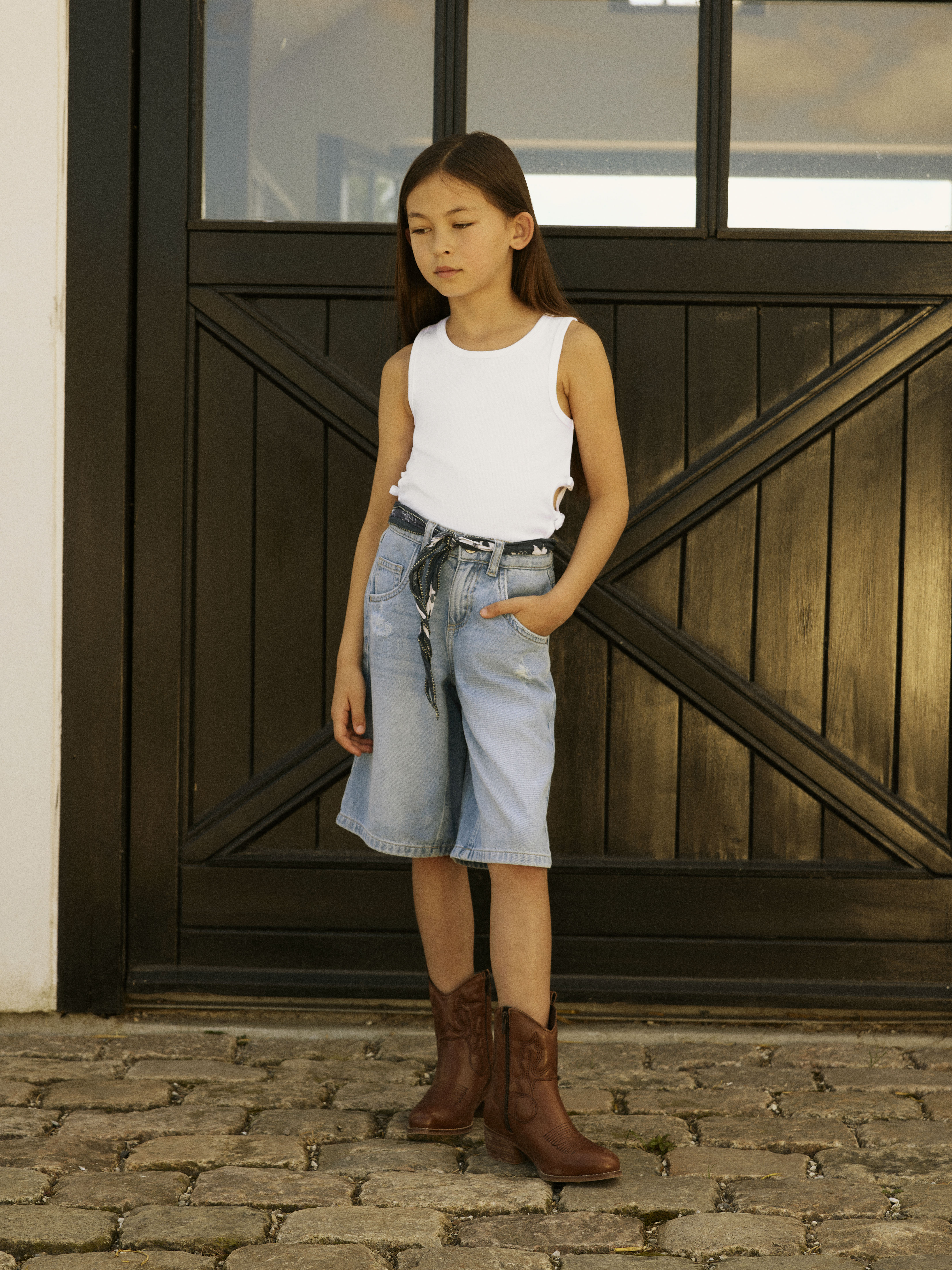 Camiseta Abertura Lazo Blanca Kid