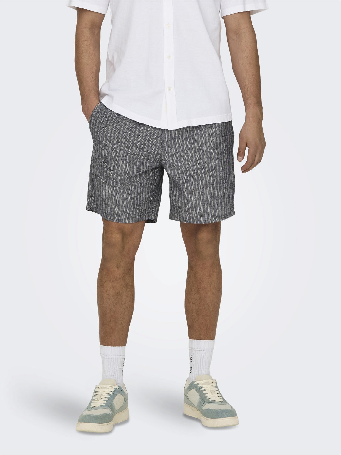 Bermuda Lino Gris Rayas
