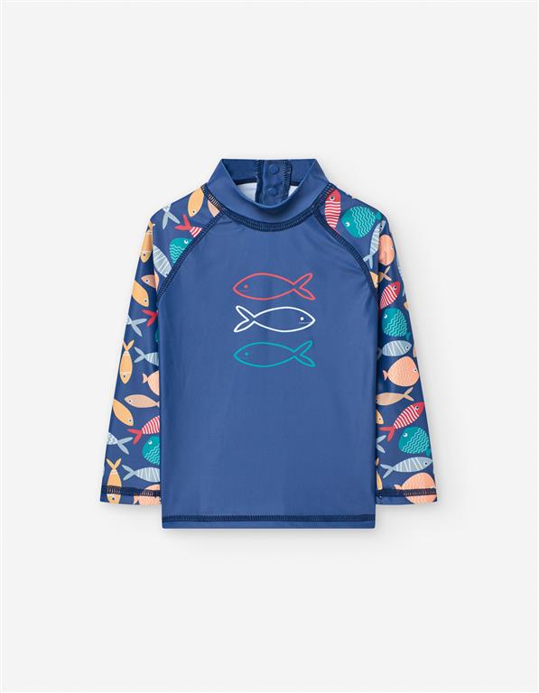 Camiseta De Baño Peces Azul Marino Bebé