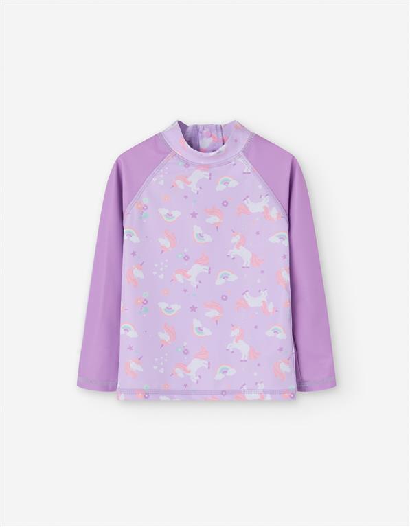 Camiseta De Baño Unicornio Lila Bebé