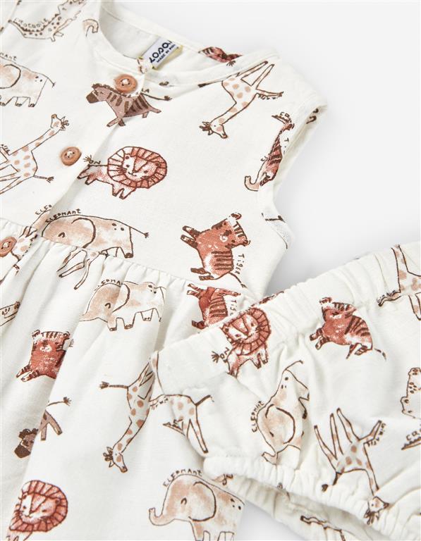 Vestido+Braguita Animales Blanco Bebé