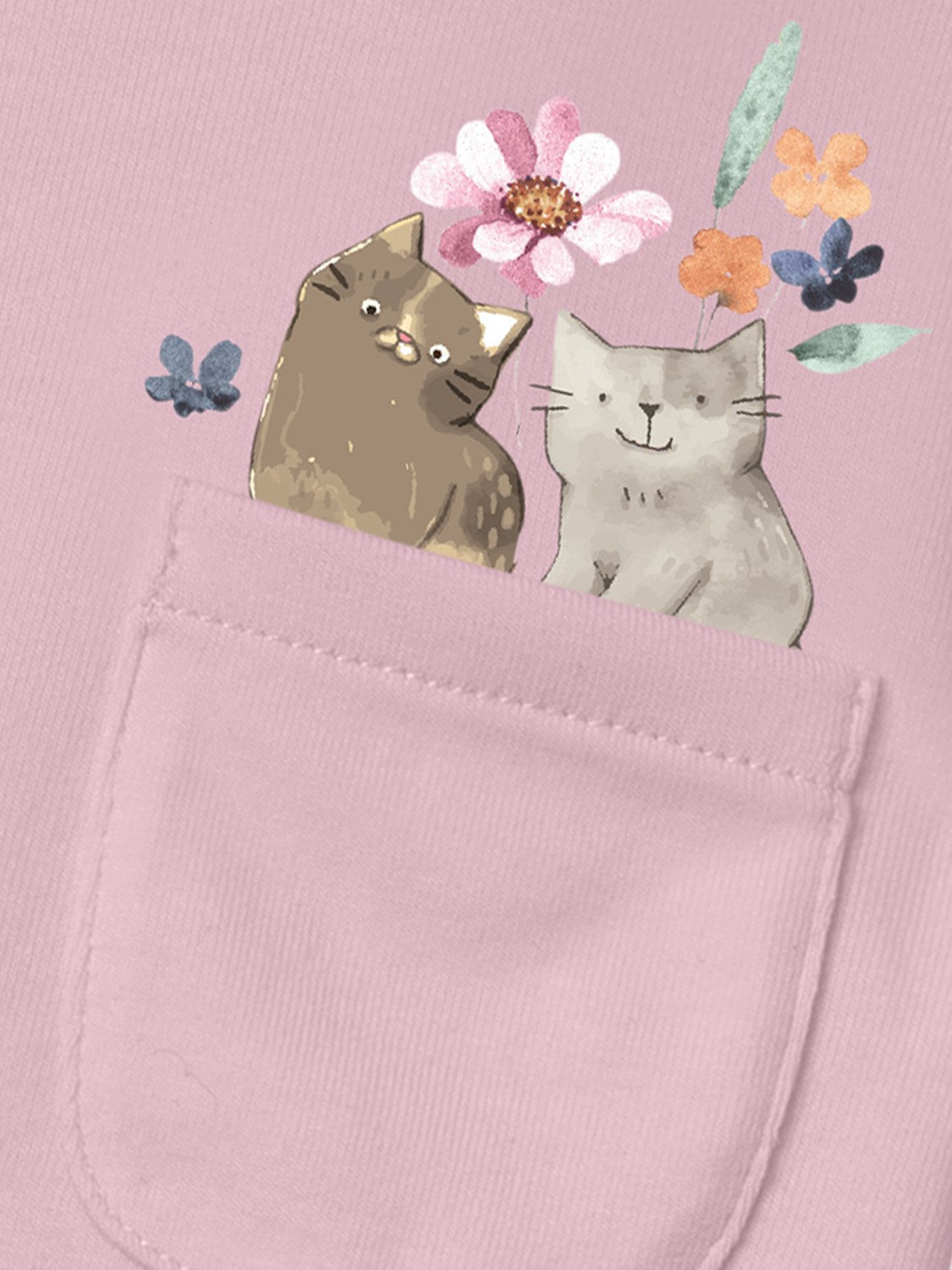 Camiseta Rosa Bolsillo Gatitos