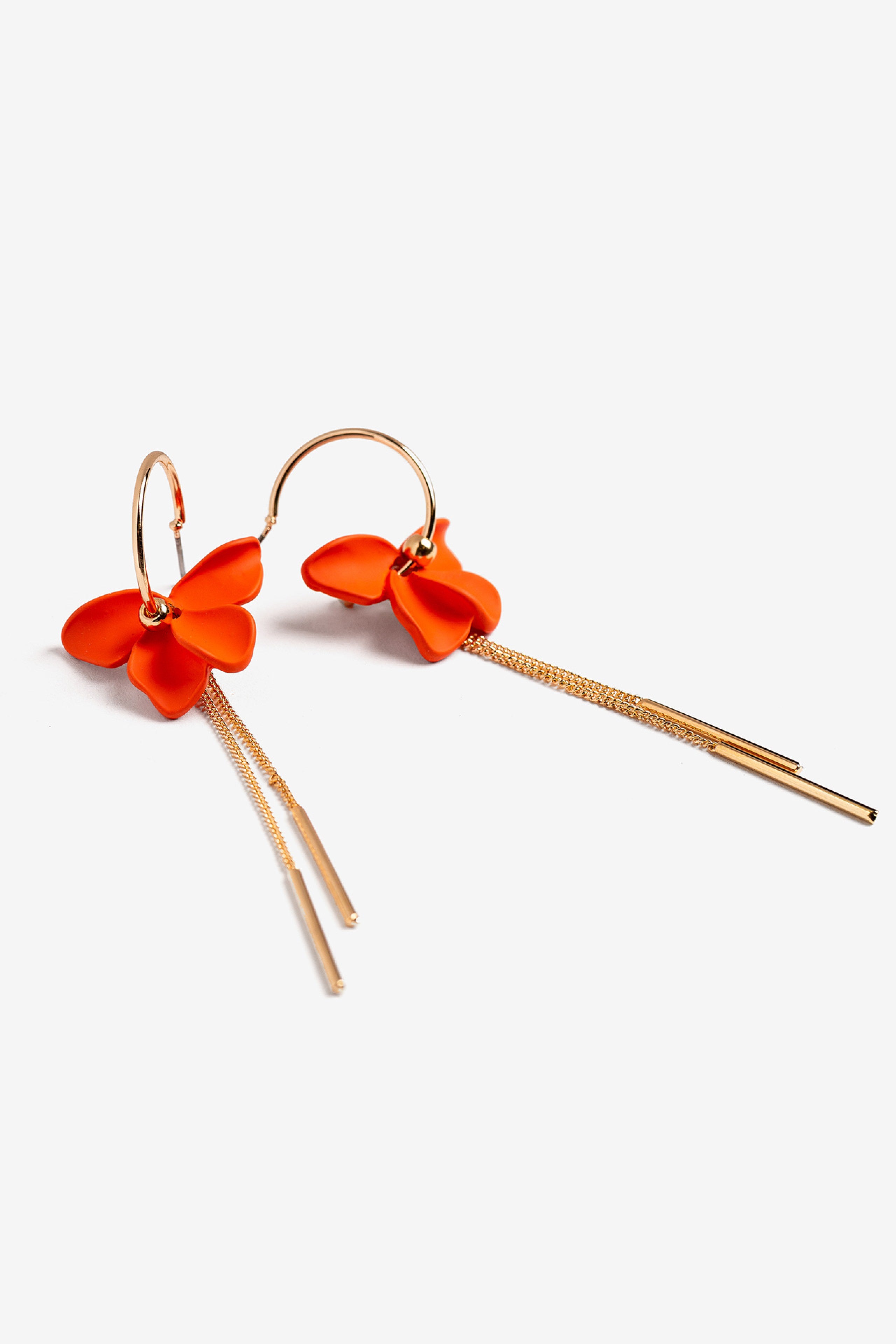 Aros Colgantes Flor Naranja 9600