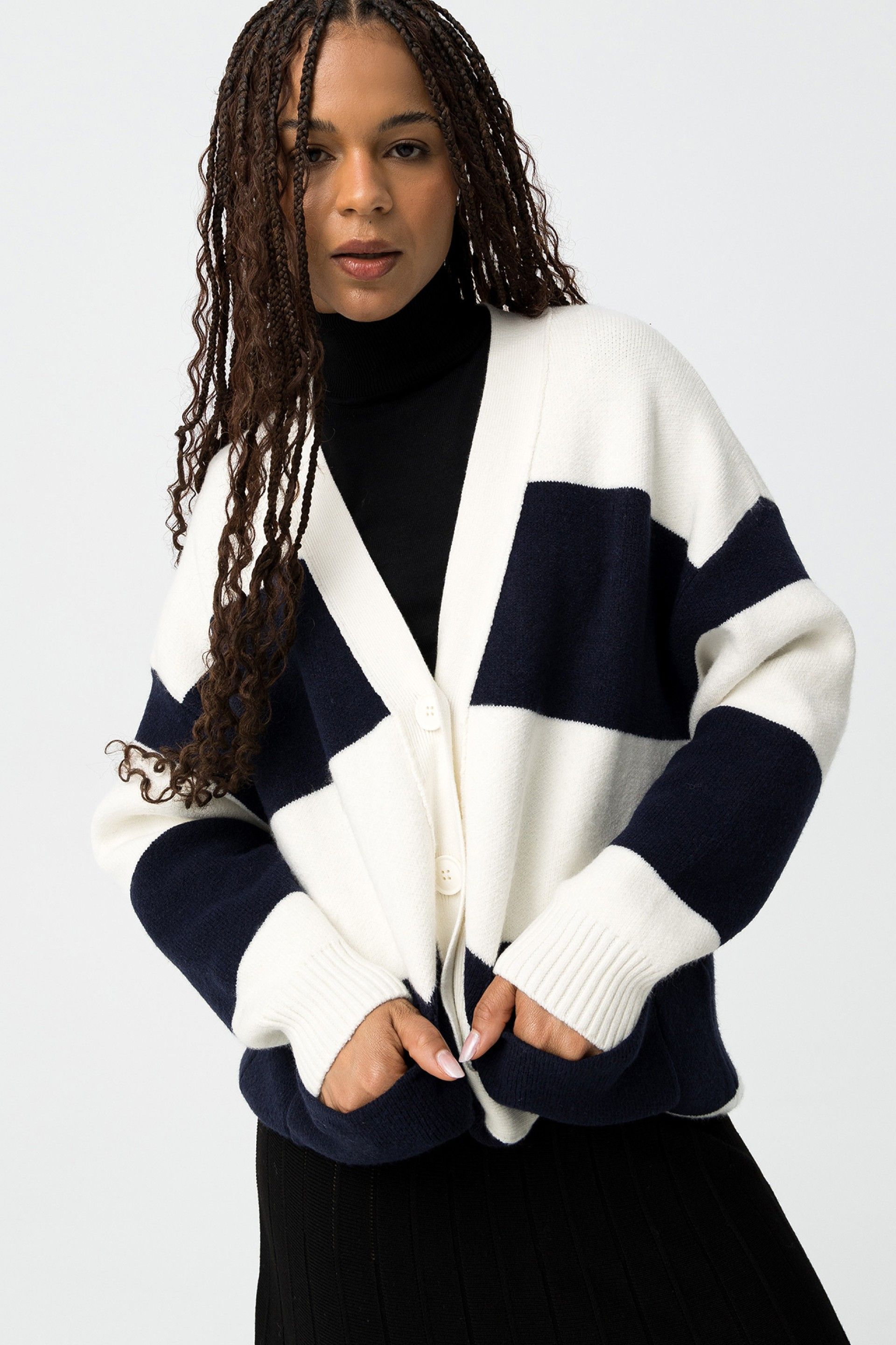 Cárdigan Bold Marino/Blanco