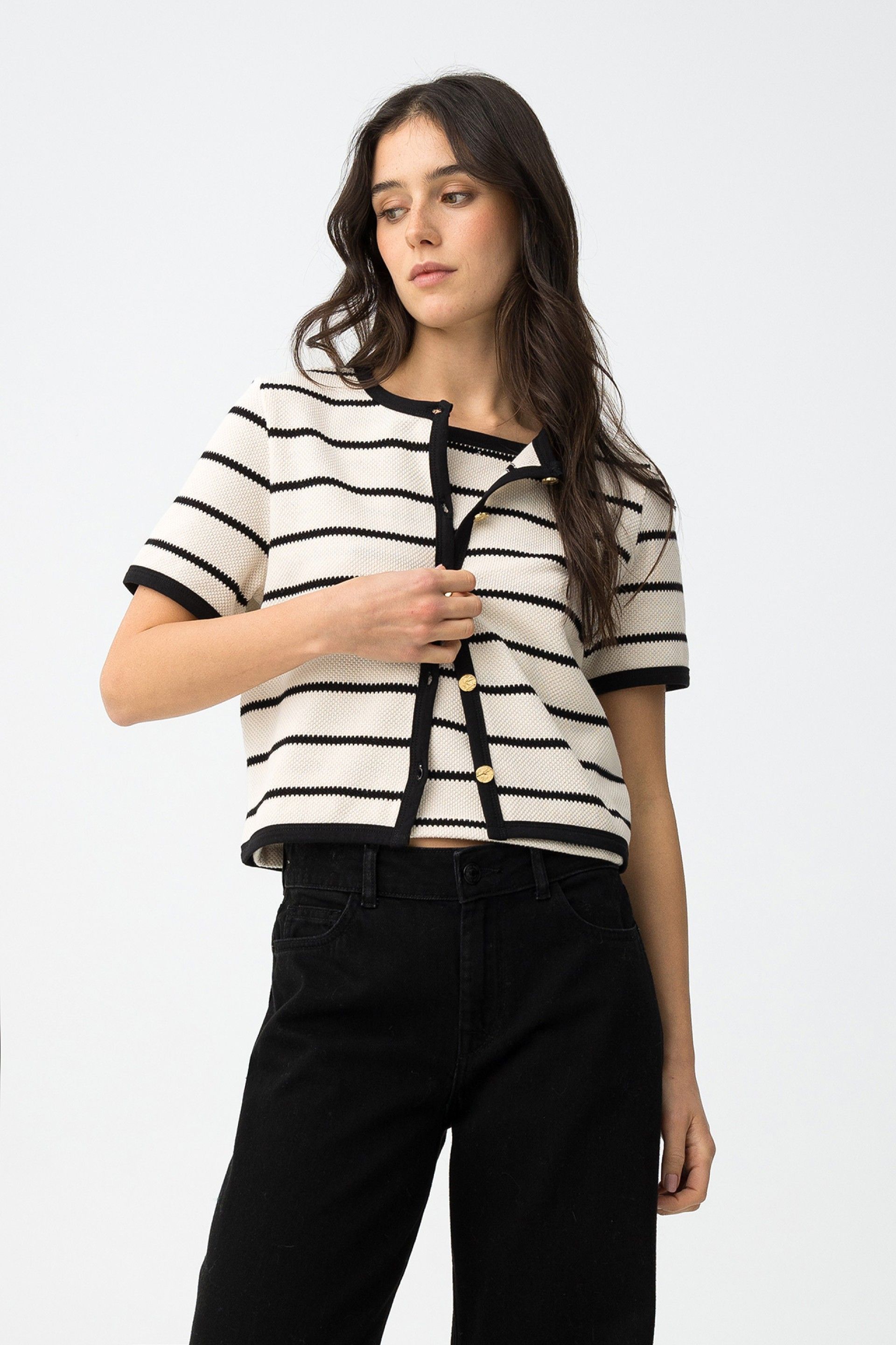 Cárdigan + Top Harlow Beige Rayas