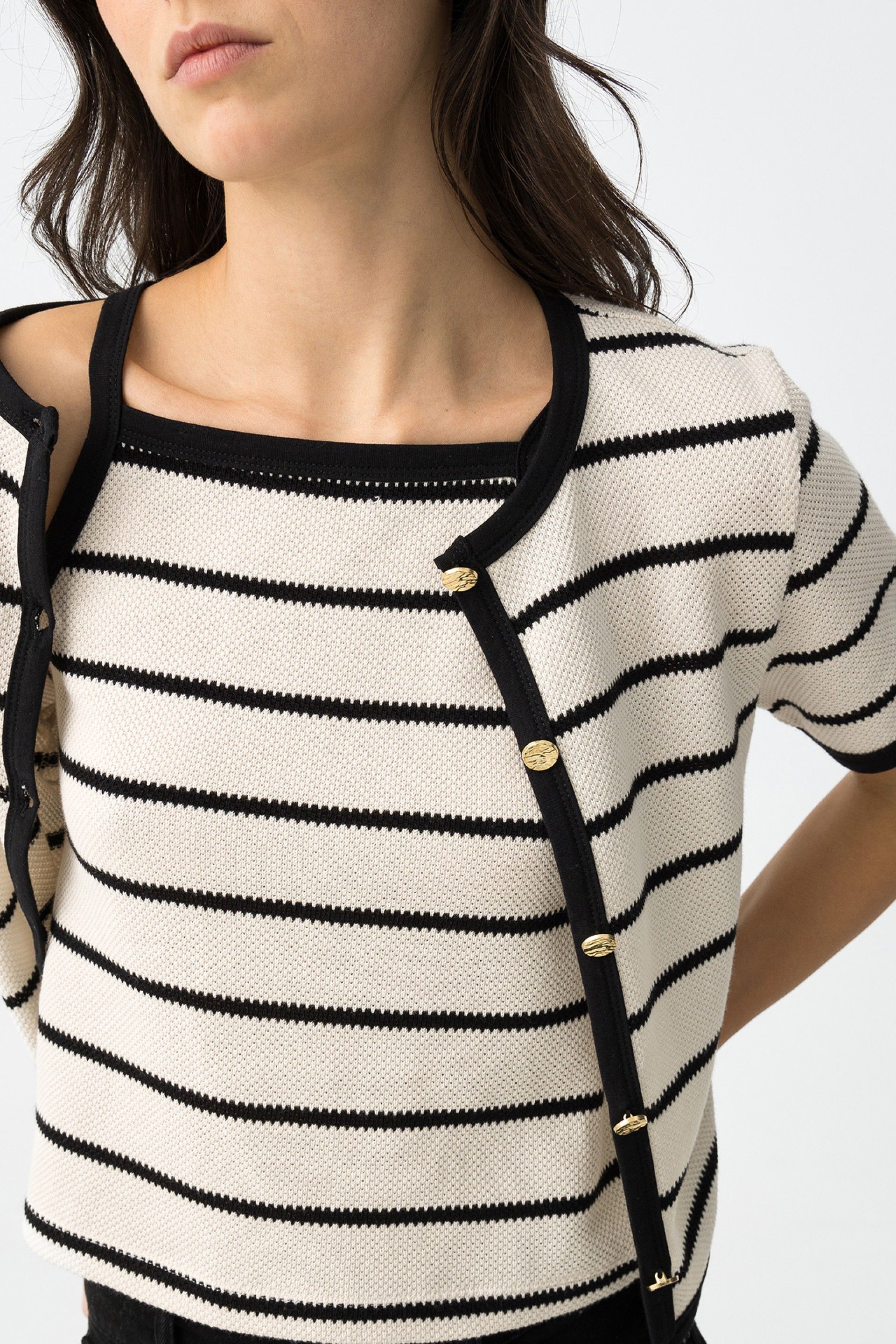 Cárdigan + Top Harlow Beige Rayas