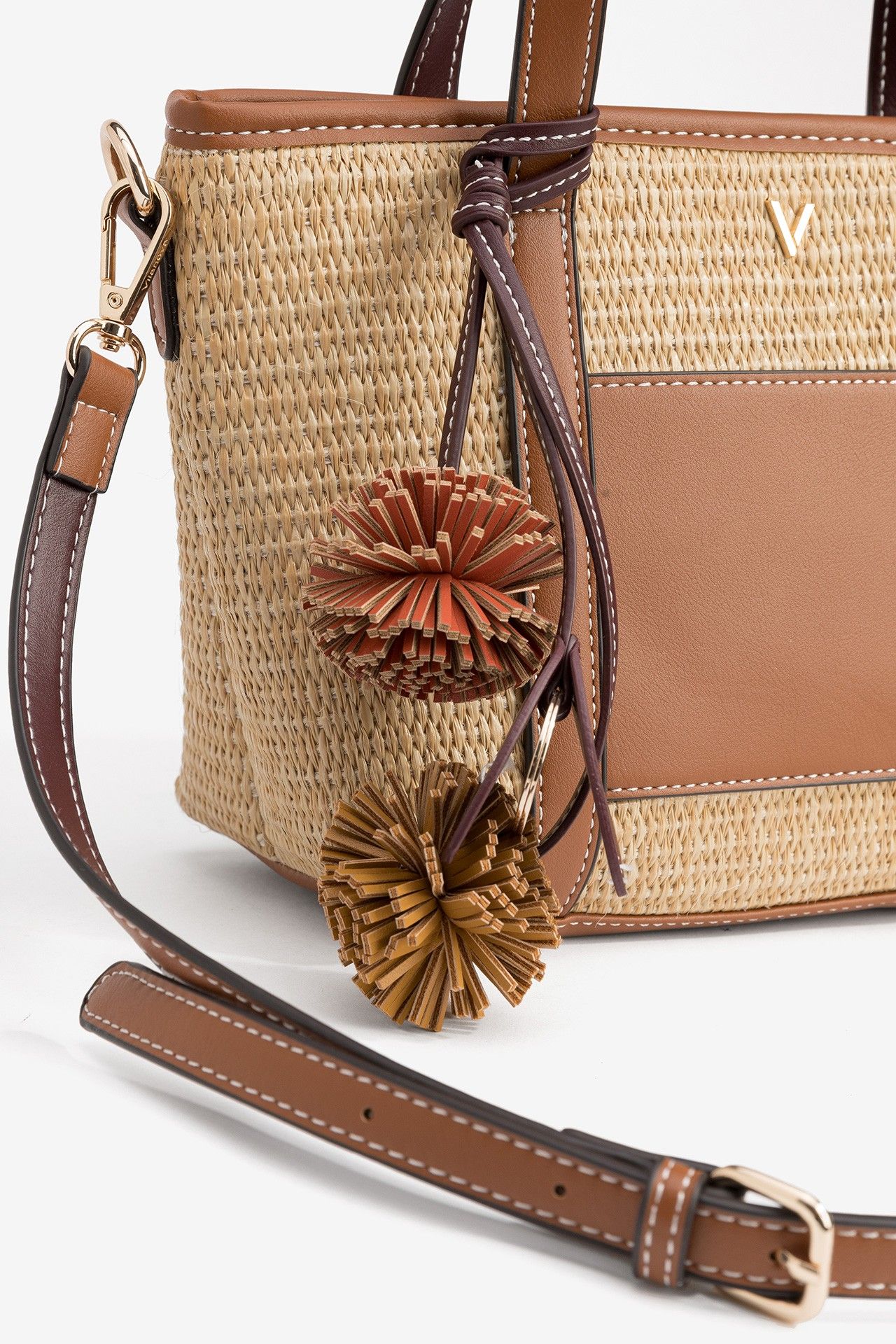 Bolso Rafia Beige Pompones 4991