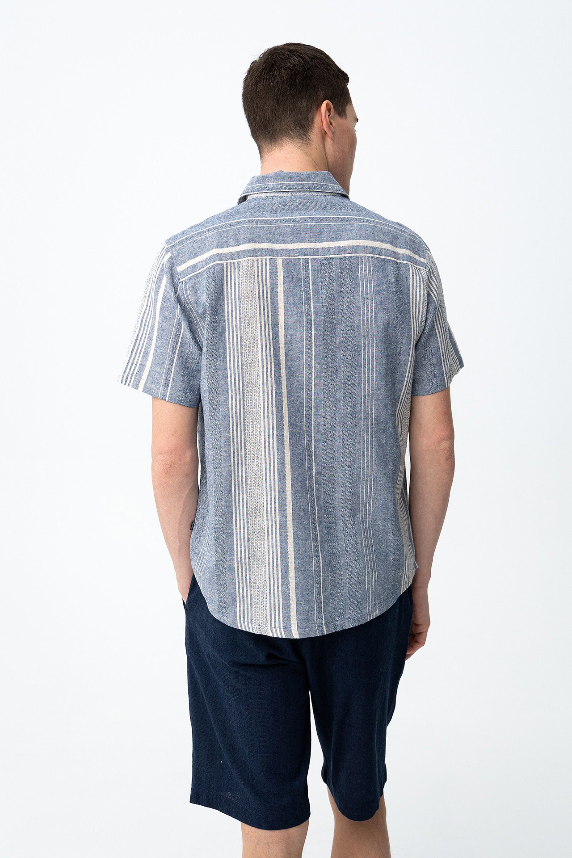 Camisa Lino Kairo Azul Rayas