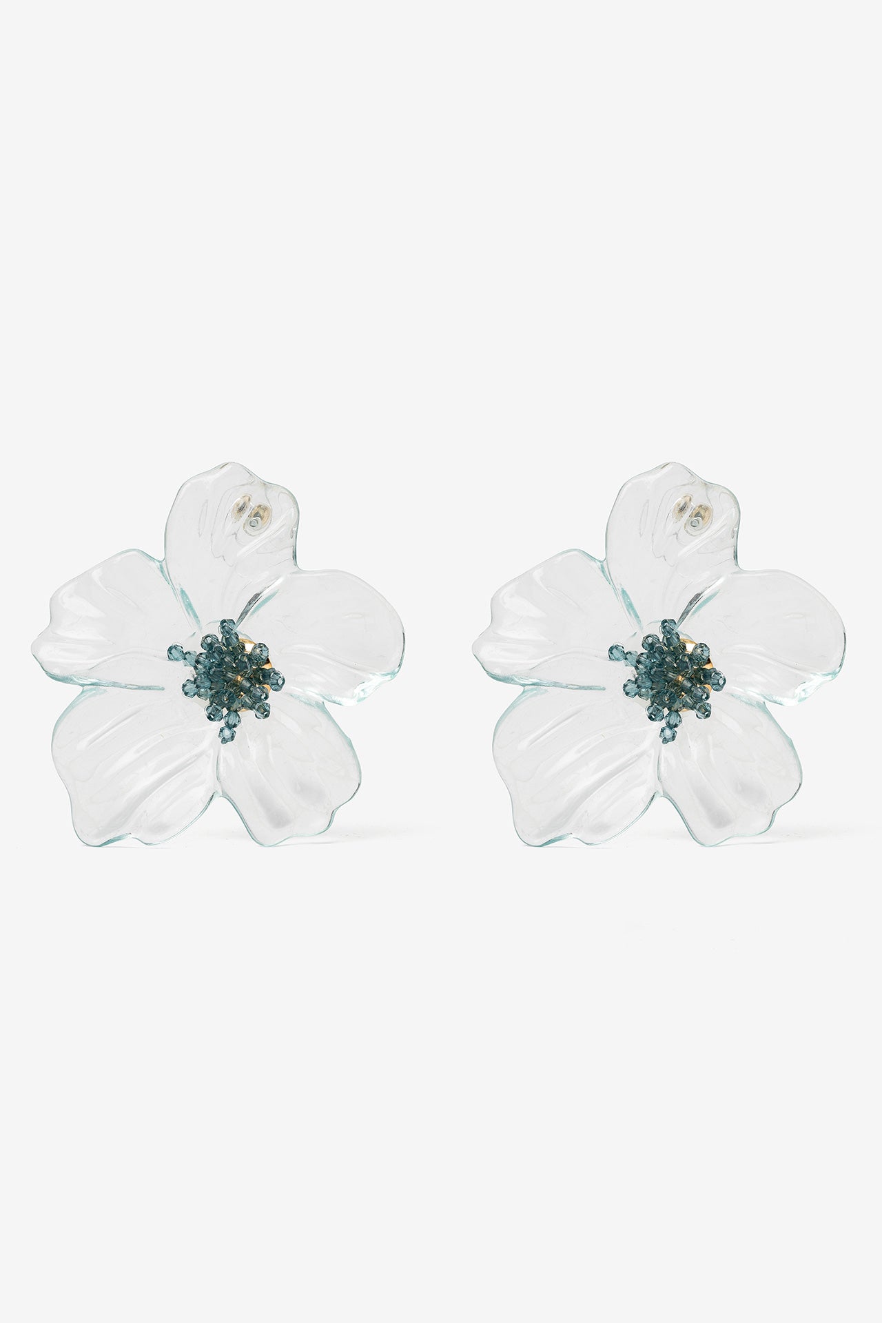 Pendientes Flor Grande Transparente Verde 10446