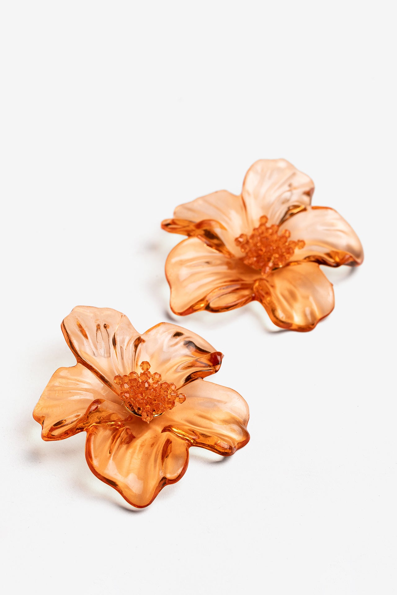 Pendientes Flor Grande Transparente Naranja 10446