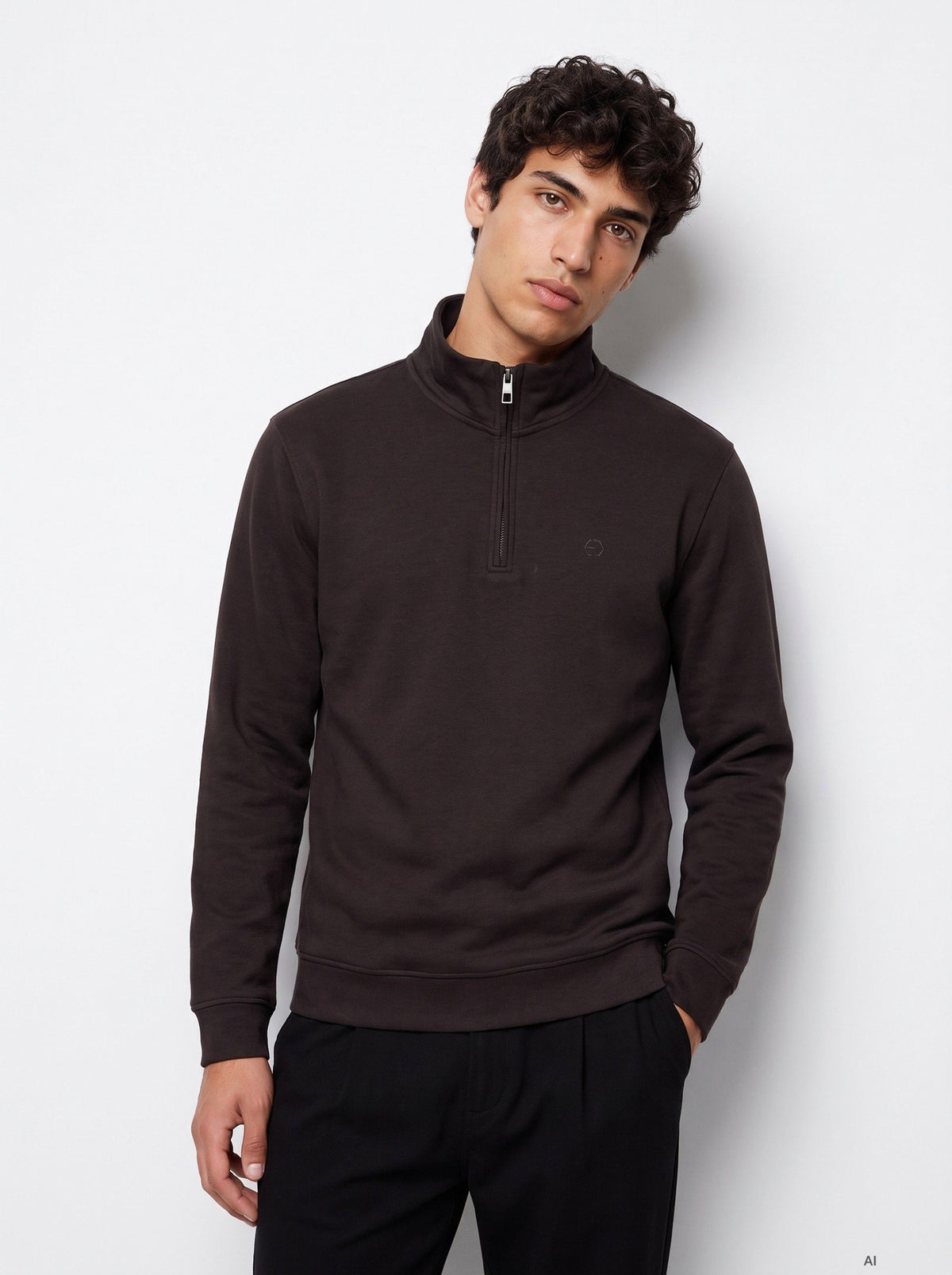 Sudadera Jamir Cuello Cremallera Marrón Oscuro