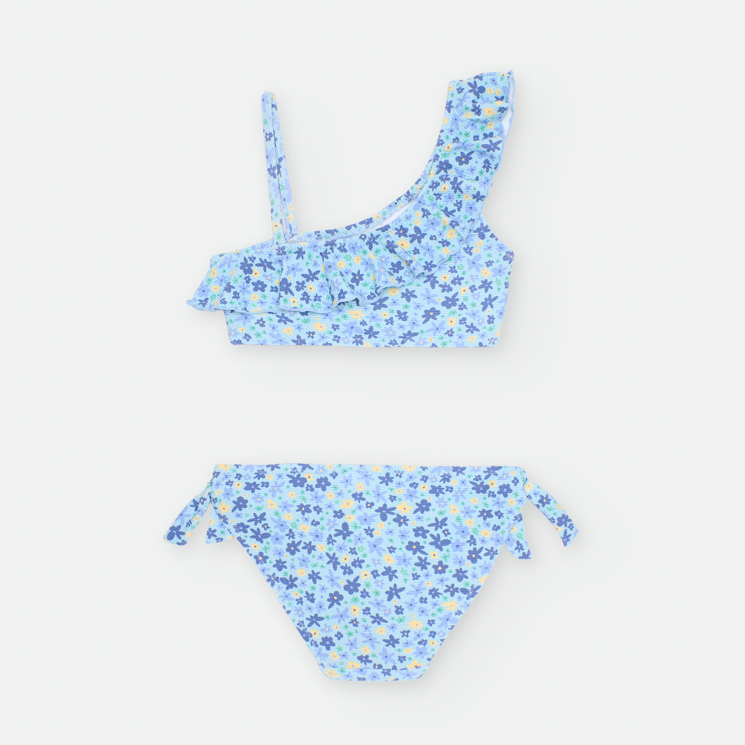 Bikini Asimétrico Flores Azul Niña