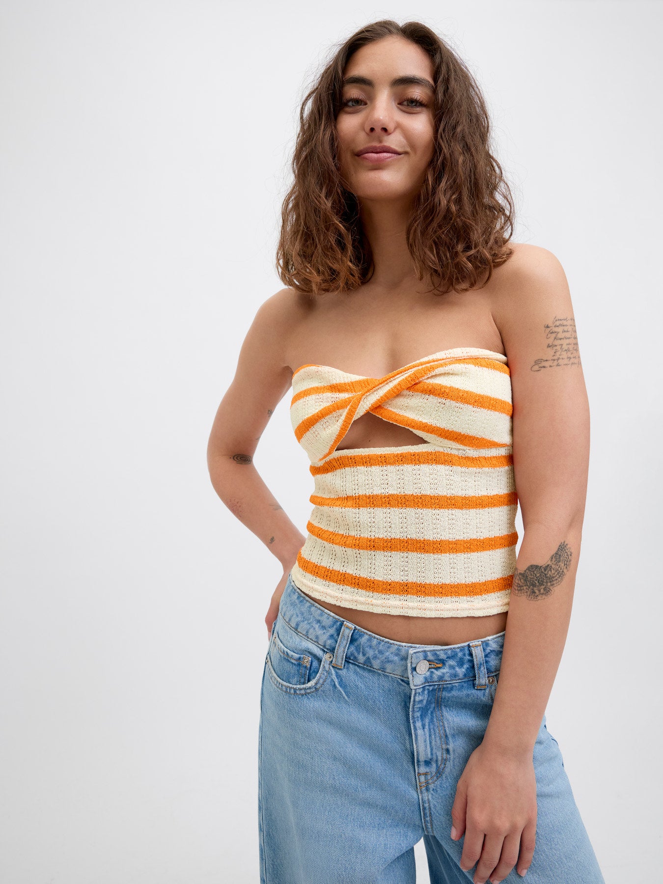 Top Bandeau Rayas Naranja