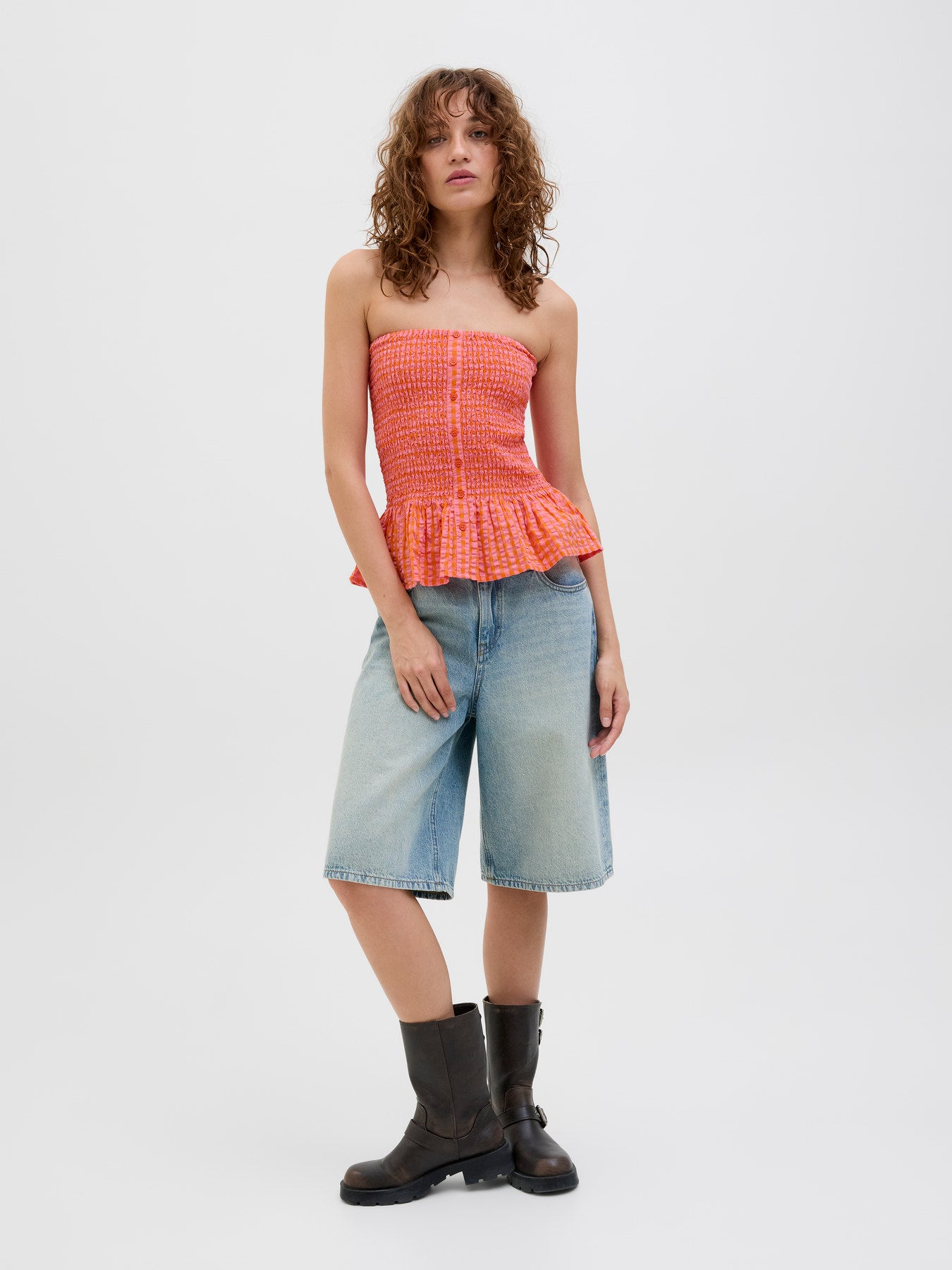 Top Bandeau Vichy Orange/Rosa