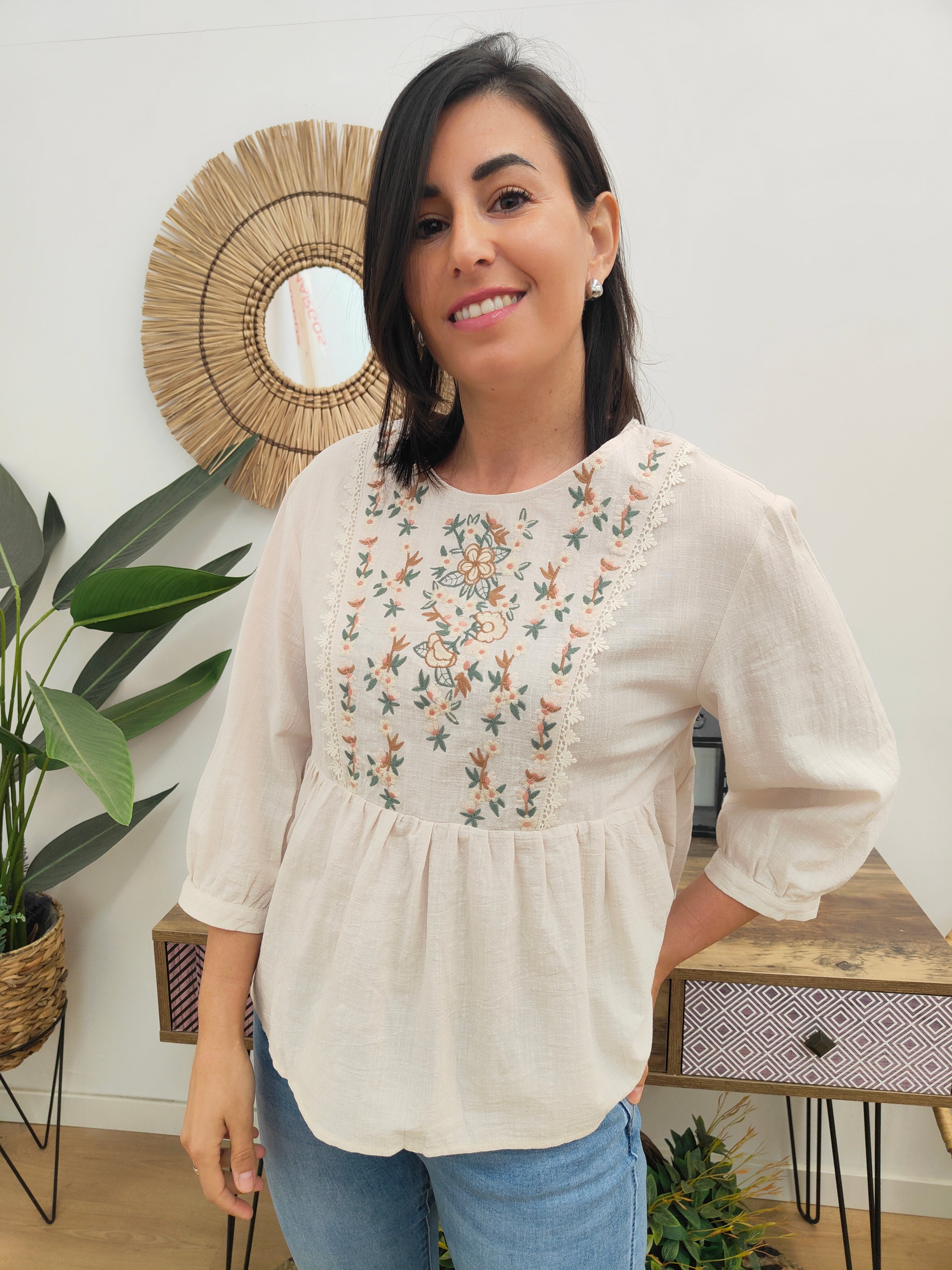 Blusa Floral Beige